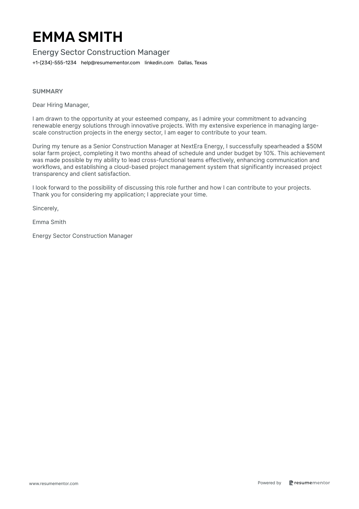 Energy Sector Construction Manager