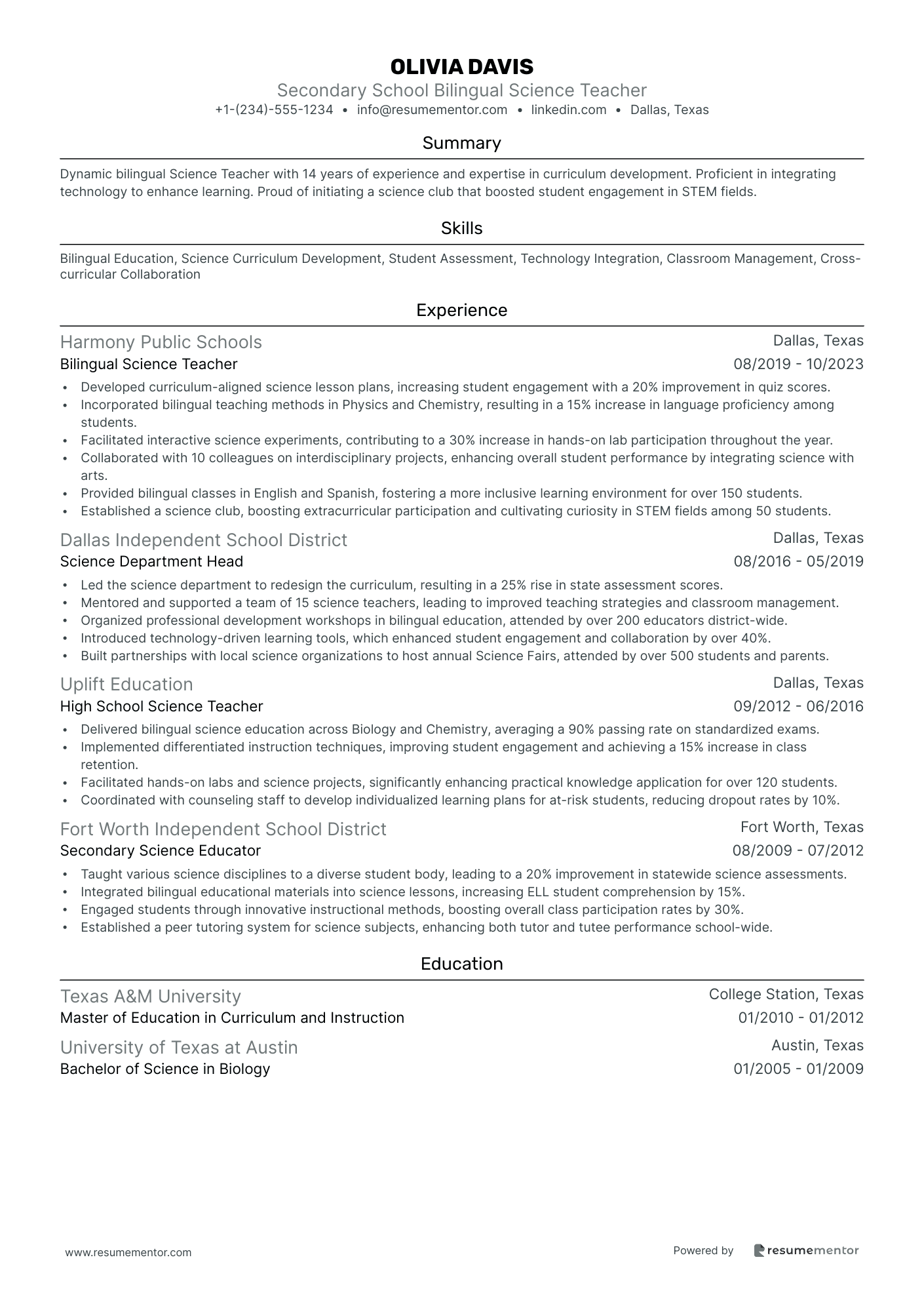 Secondary School Bilingual Science Teacher