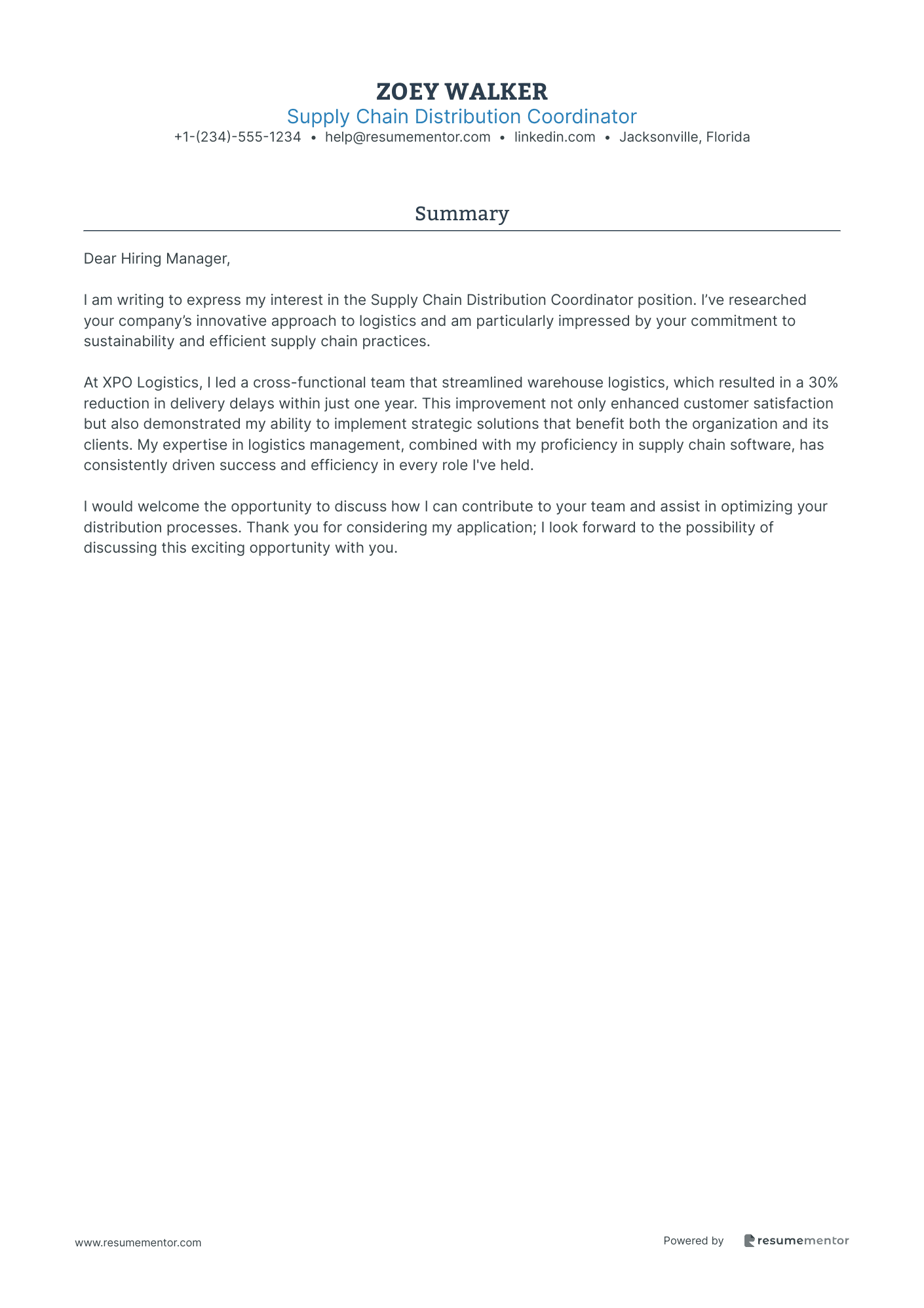 Supply Chain Distribution Coordinator