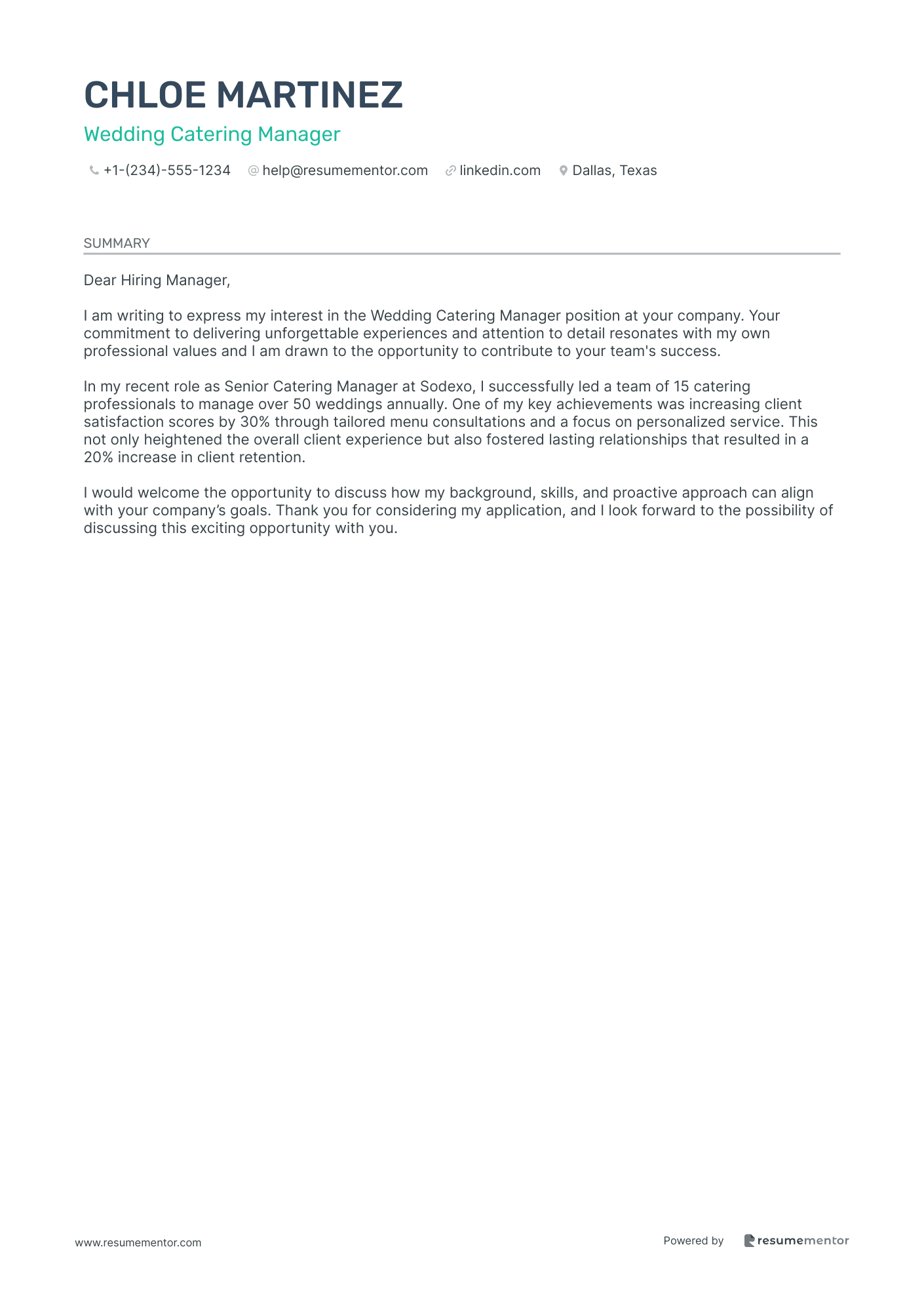 Wedding Catering Manager