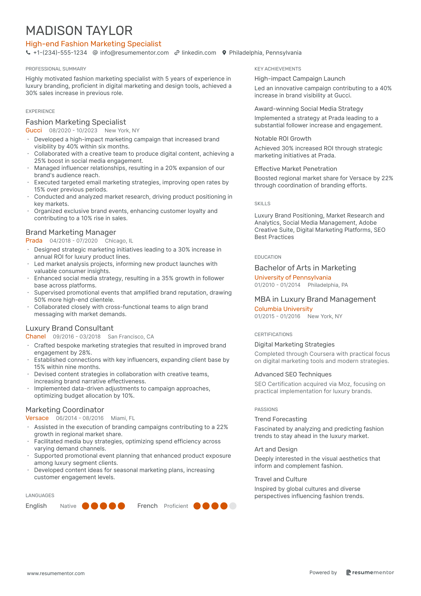 High end Fashion Marketing Specialist