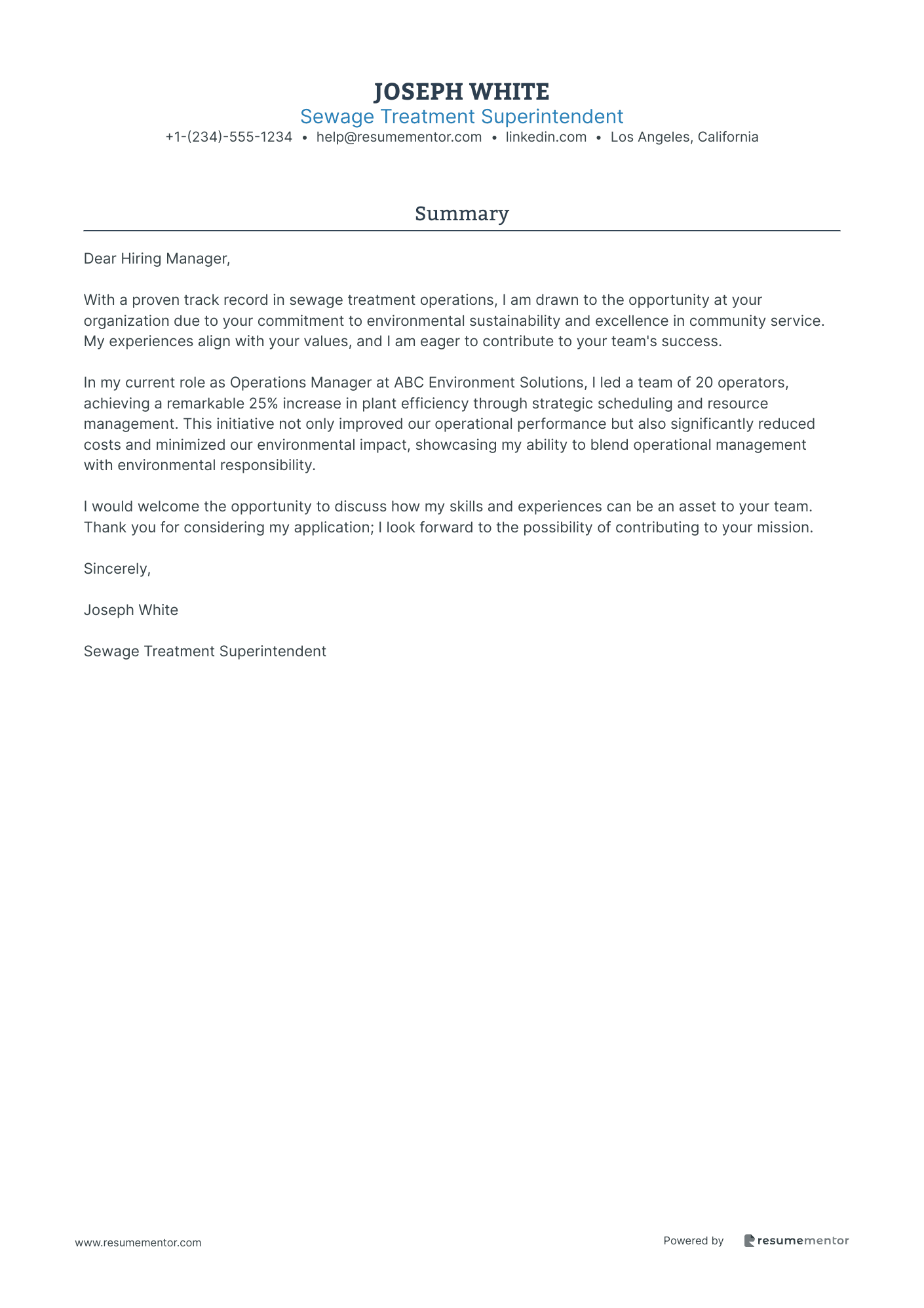 Sewage Treatment Superintendent