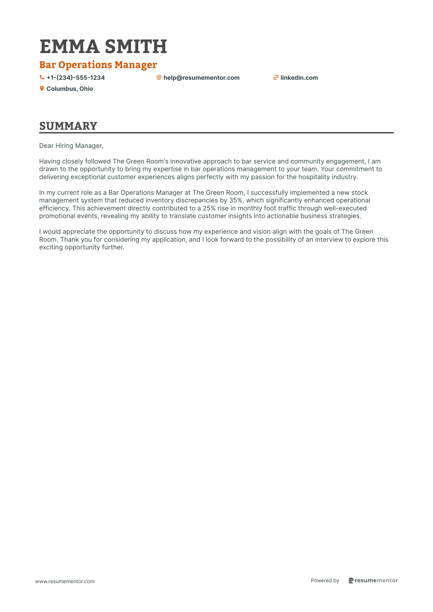 Bar Operations Manager
