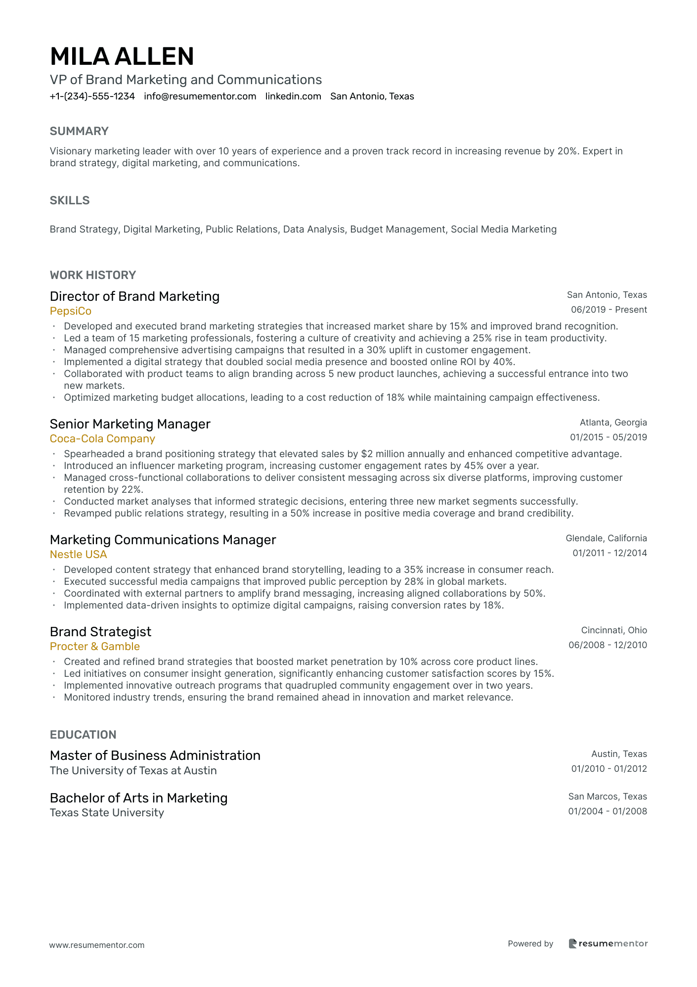 VP of Brand Marketing and Communications