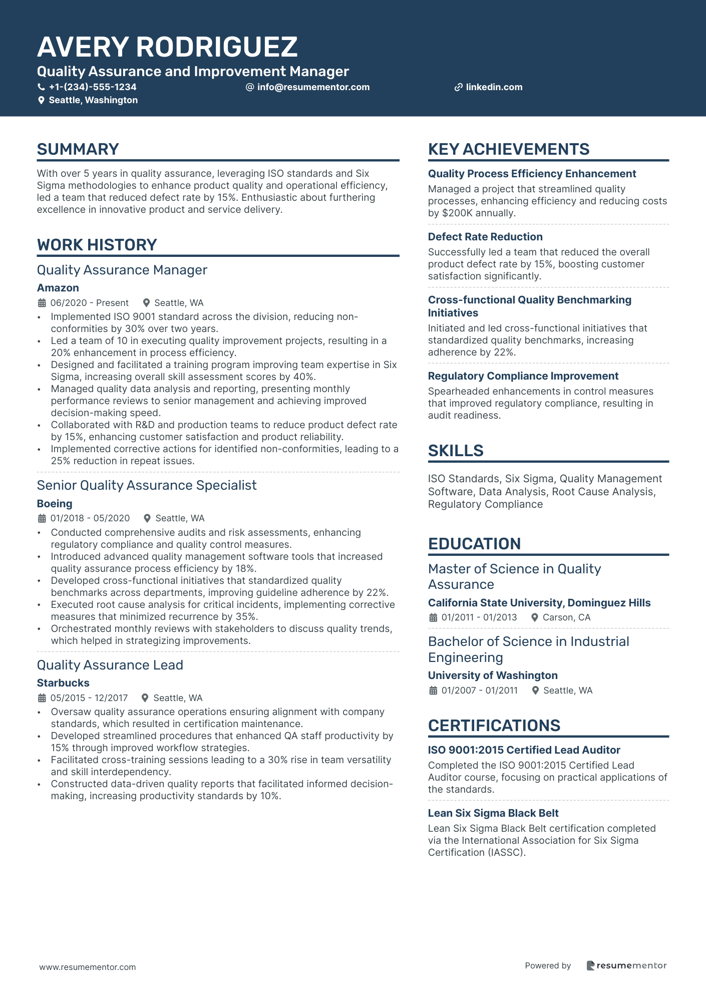 Quality Assurance and Improvement Manager