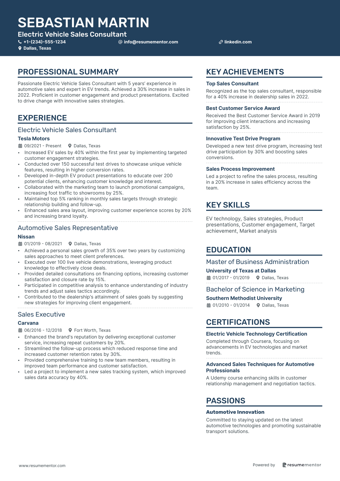 Electric Vehicle Sales Consultant