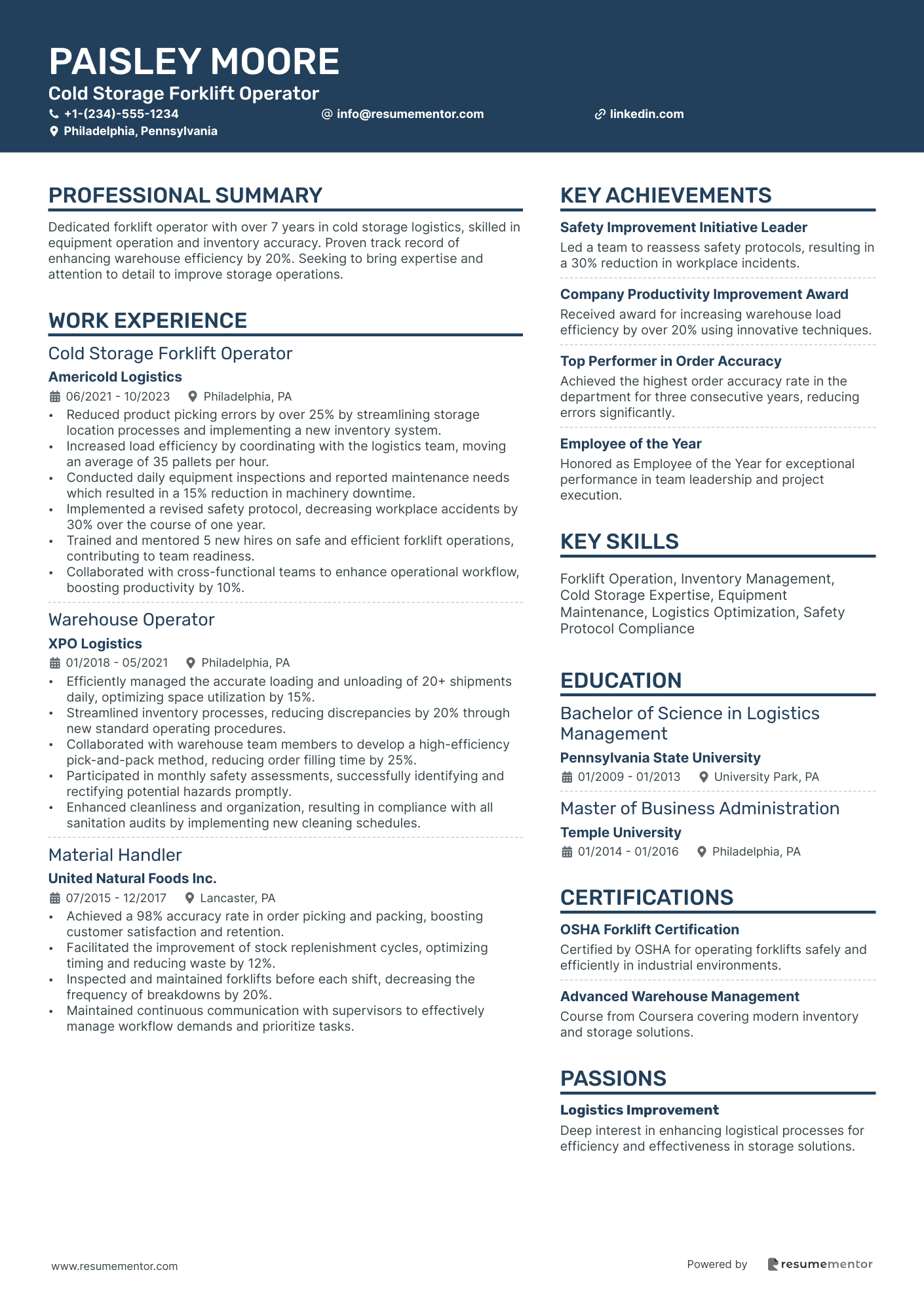 Cold Storage Forklift Operator