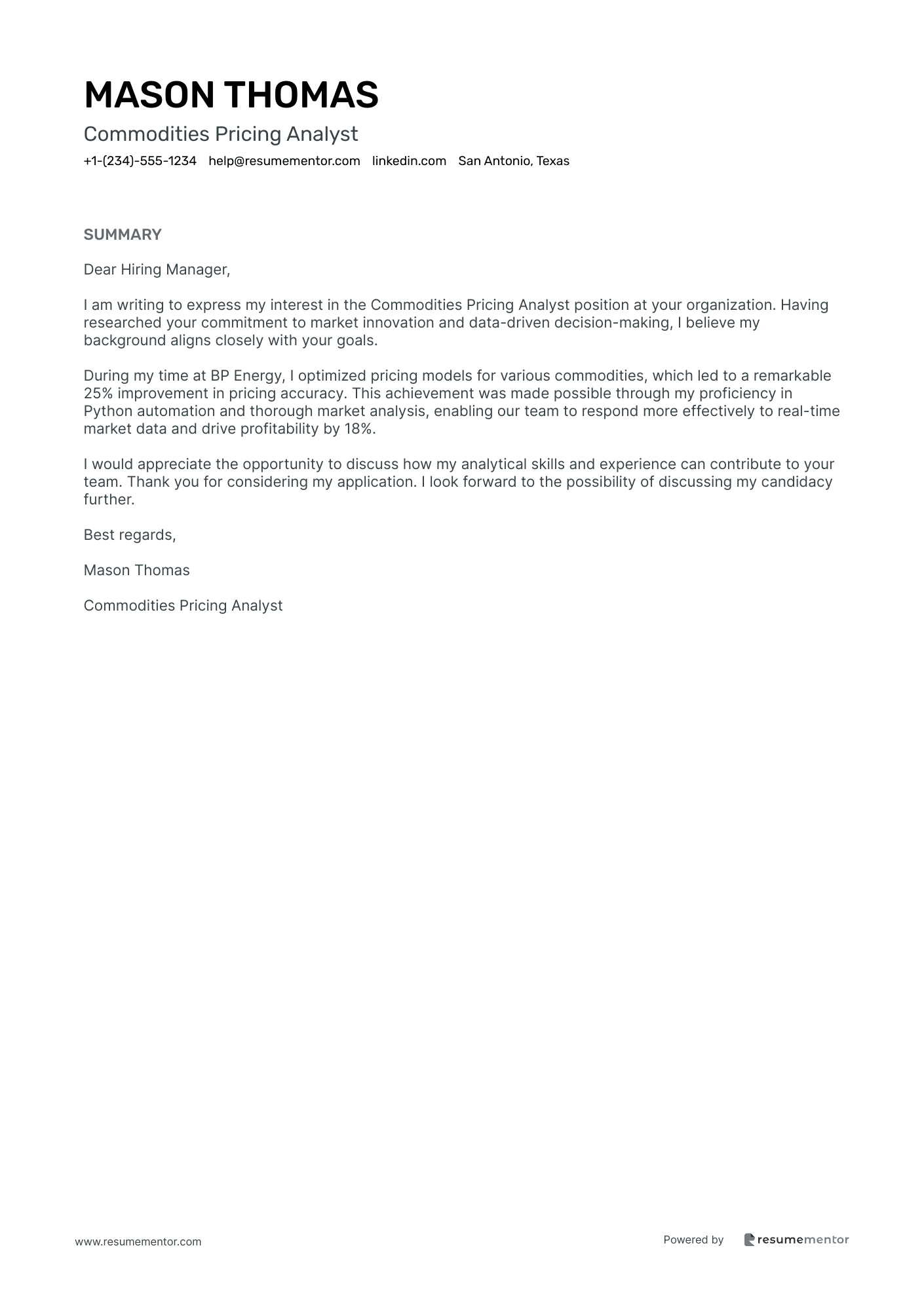 Commodities Pricing Analyst