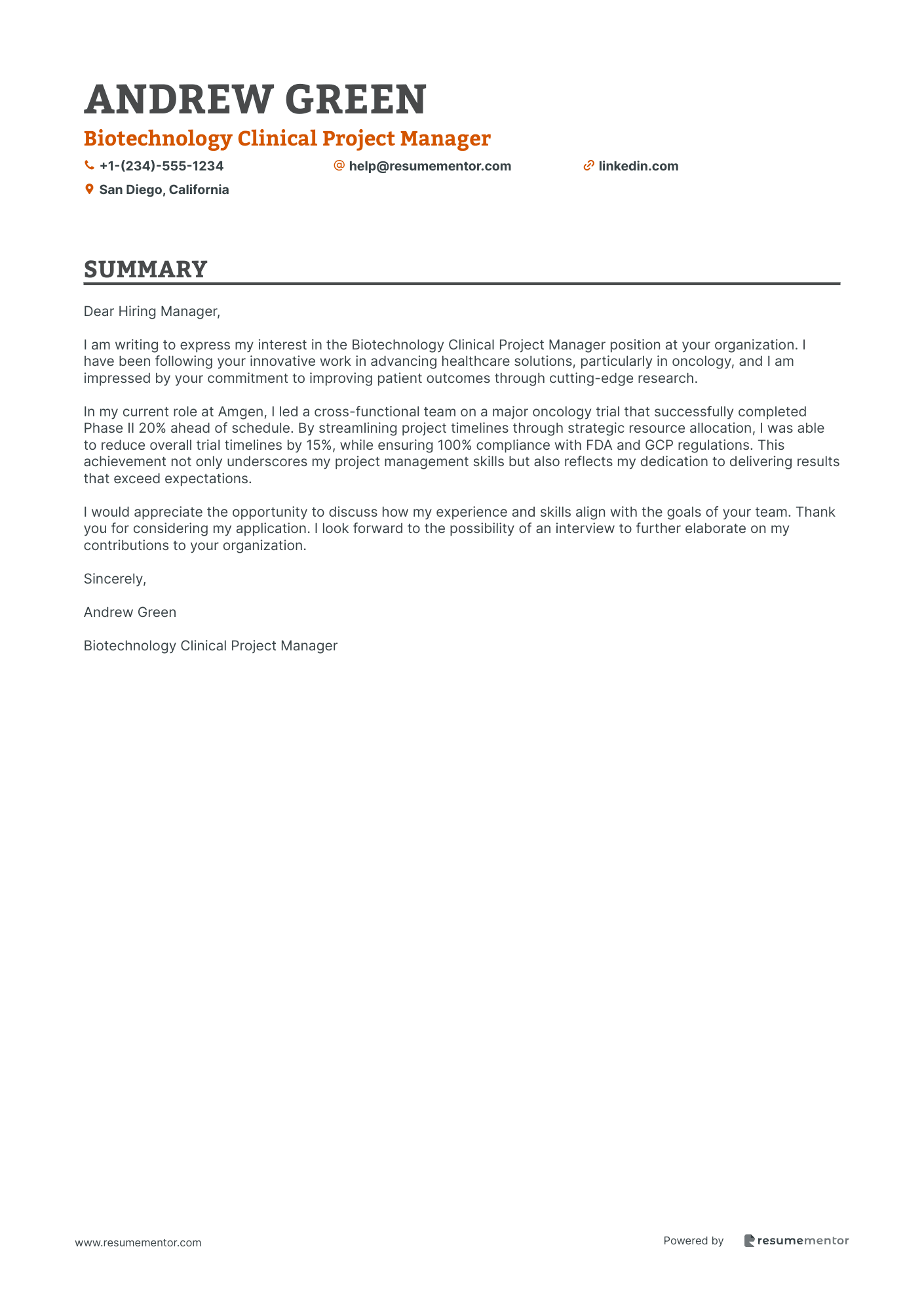 Biotechnology Clinical Project Manager