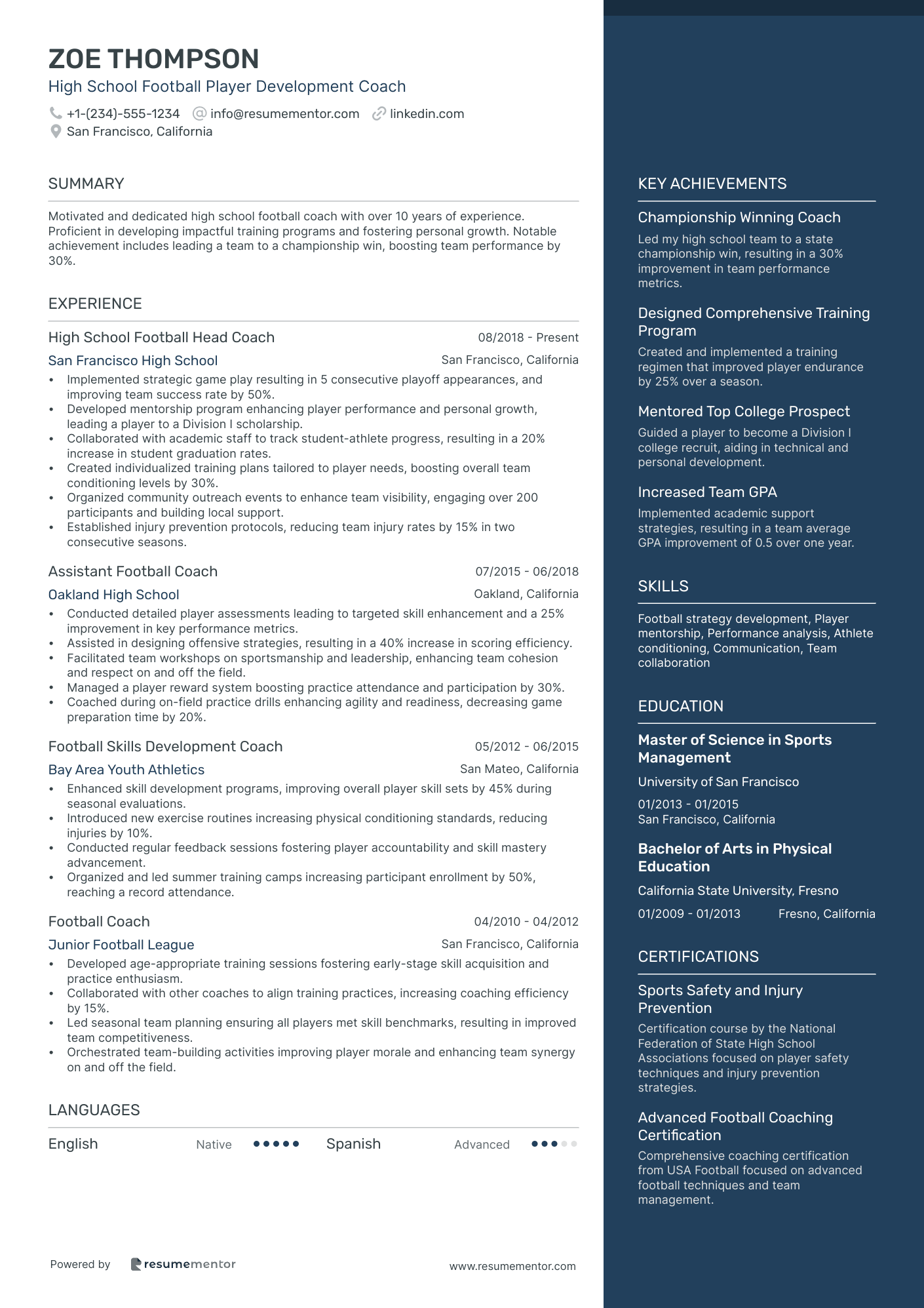 High School Football Player Development Coach