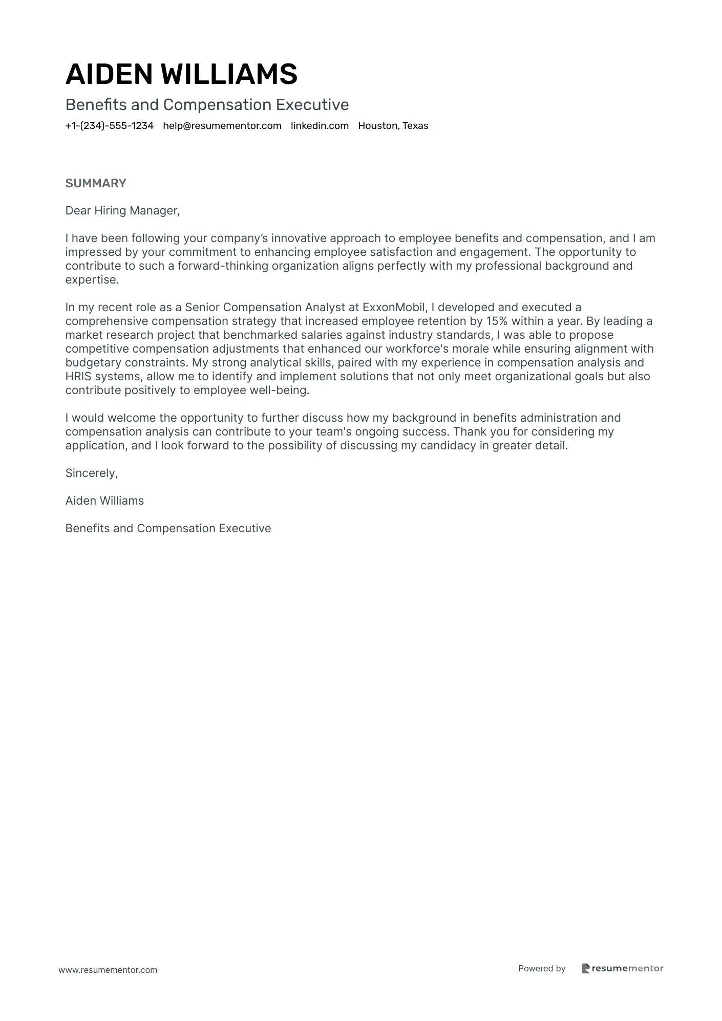 Benefits and Compensation Executive