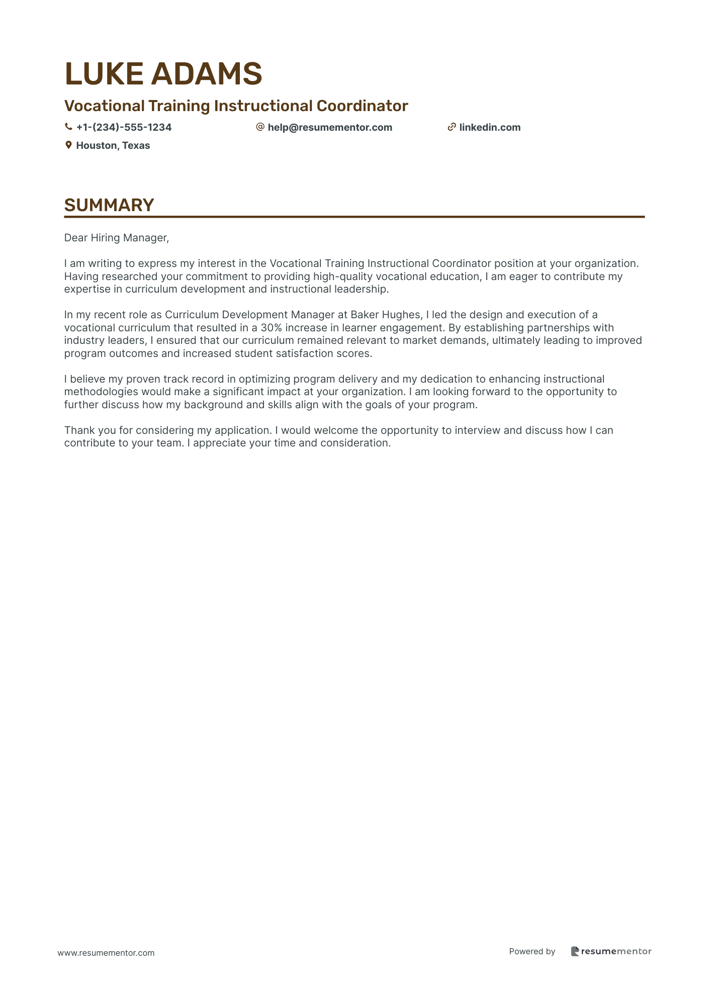 Vocational Training Instructional Coordinator