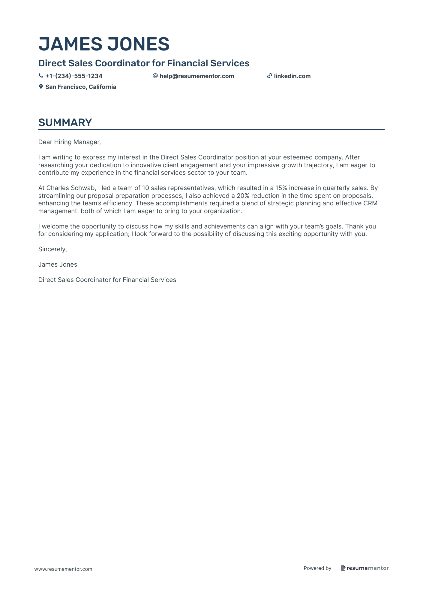 Direct Sales Coordinator for Financial Services