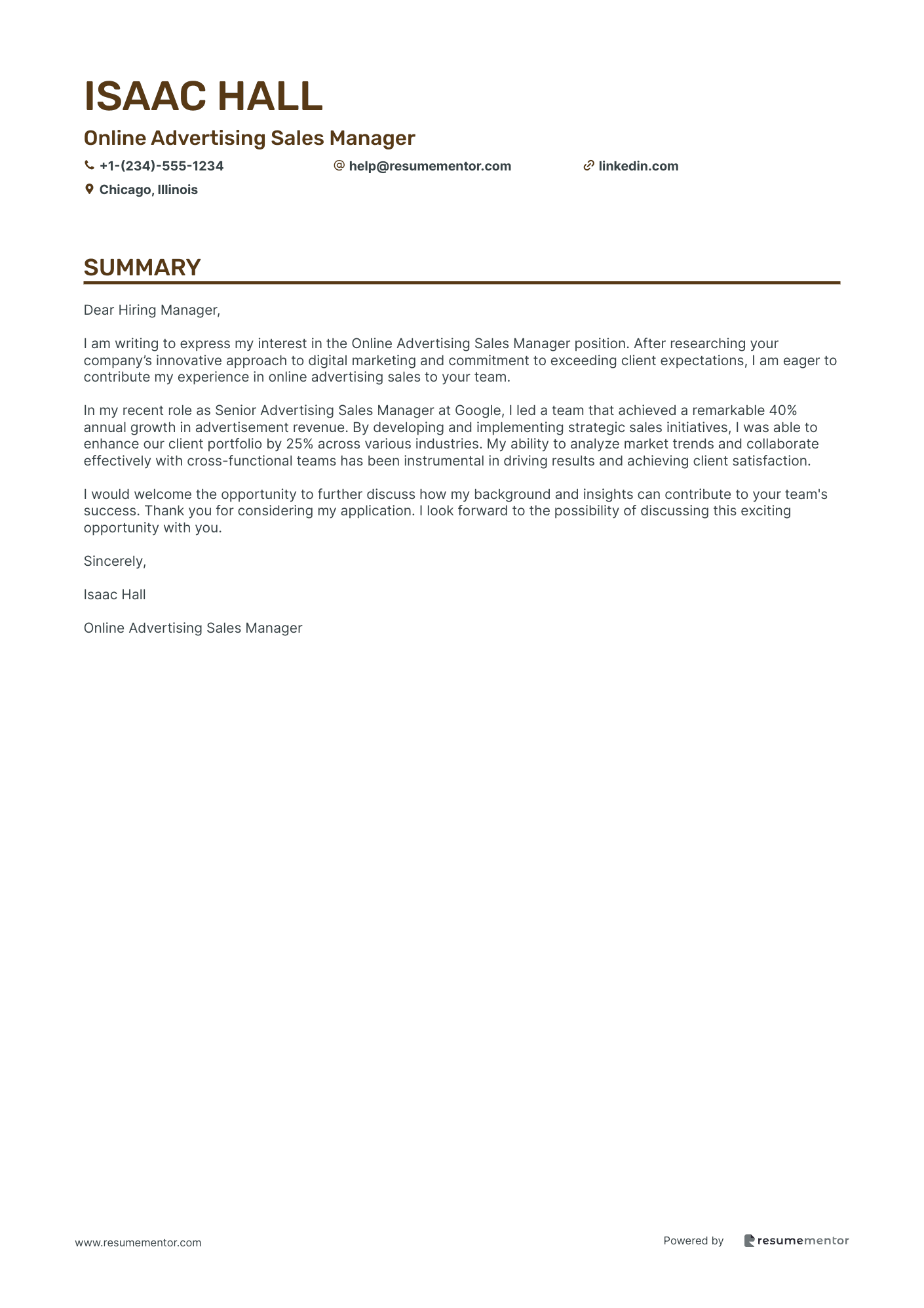 Online Advertising Sales Manager