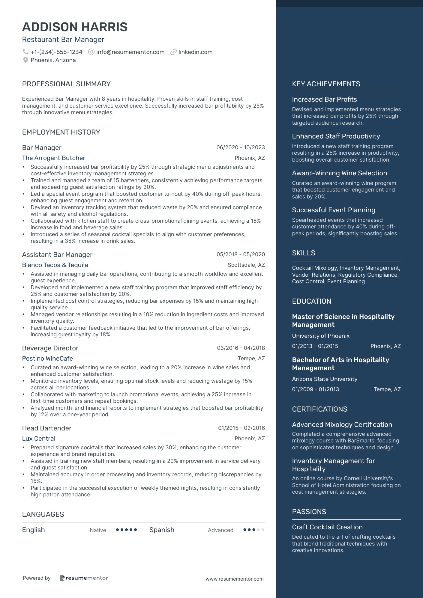 Restaurant Bar Manager
