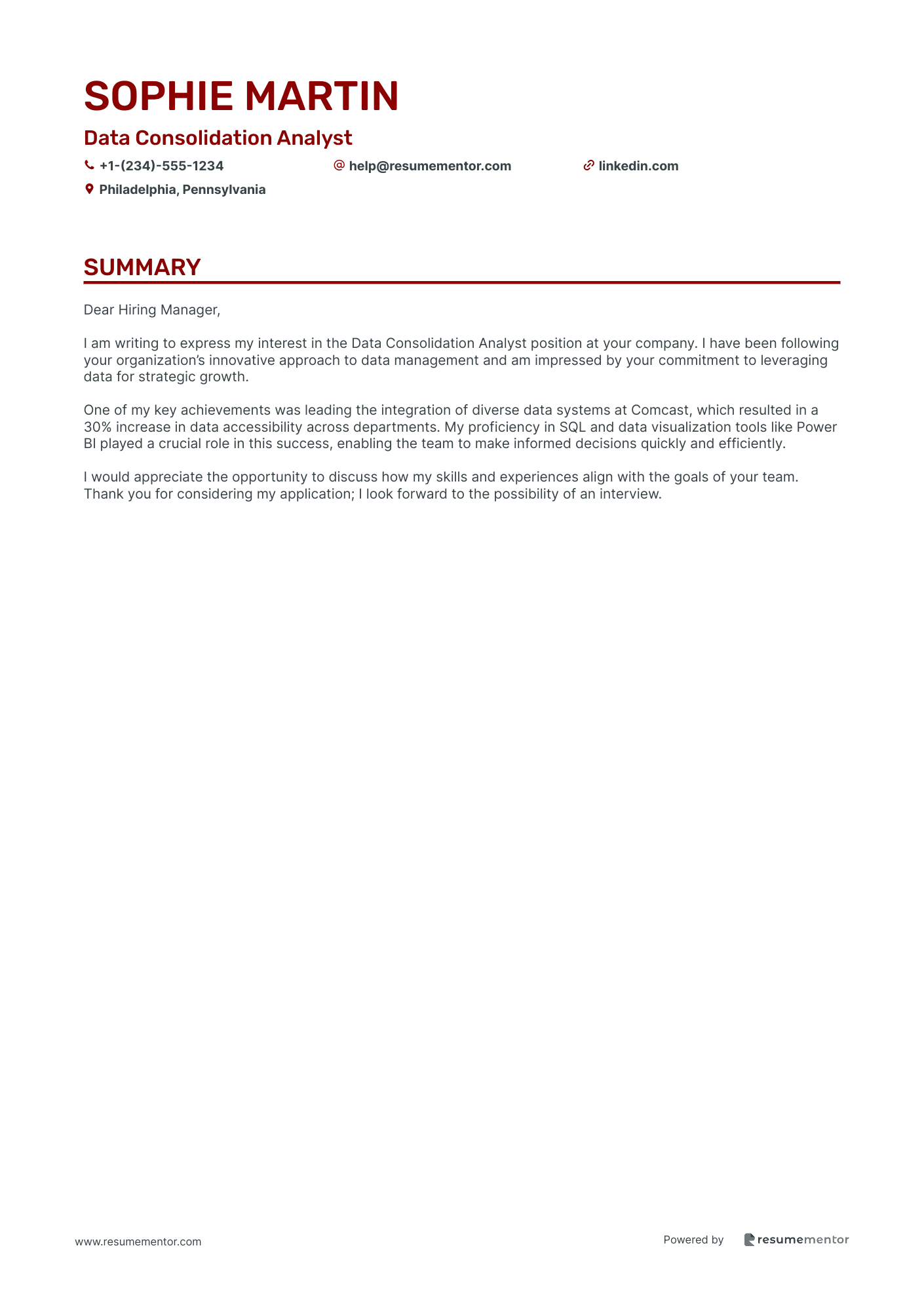 Data Consolidation Analyst