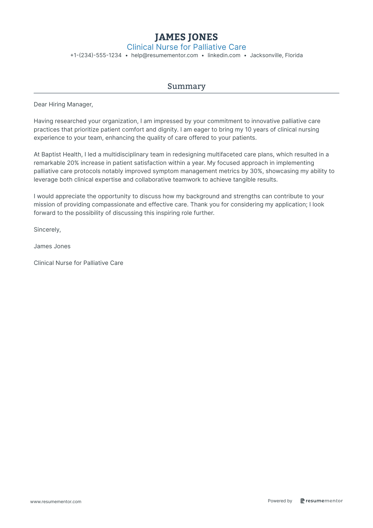 Clinical Nurse for Palliative Care