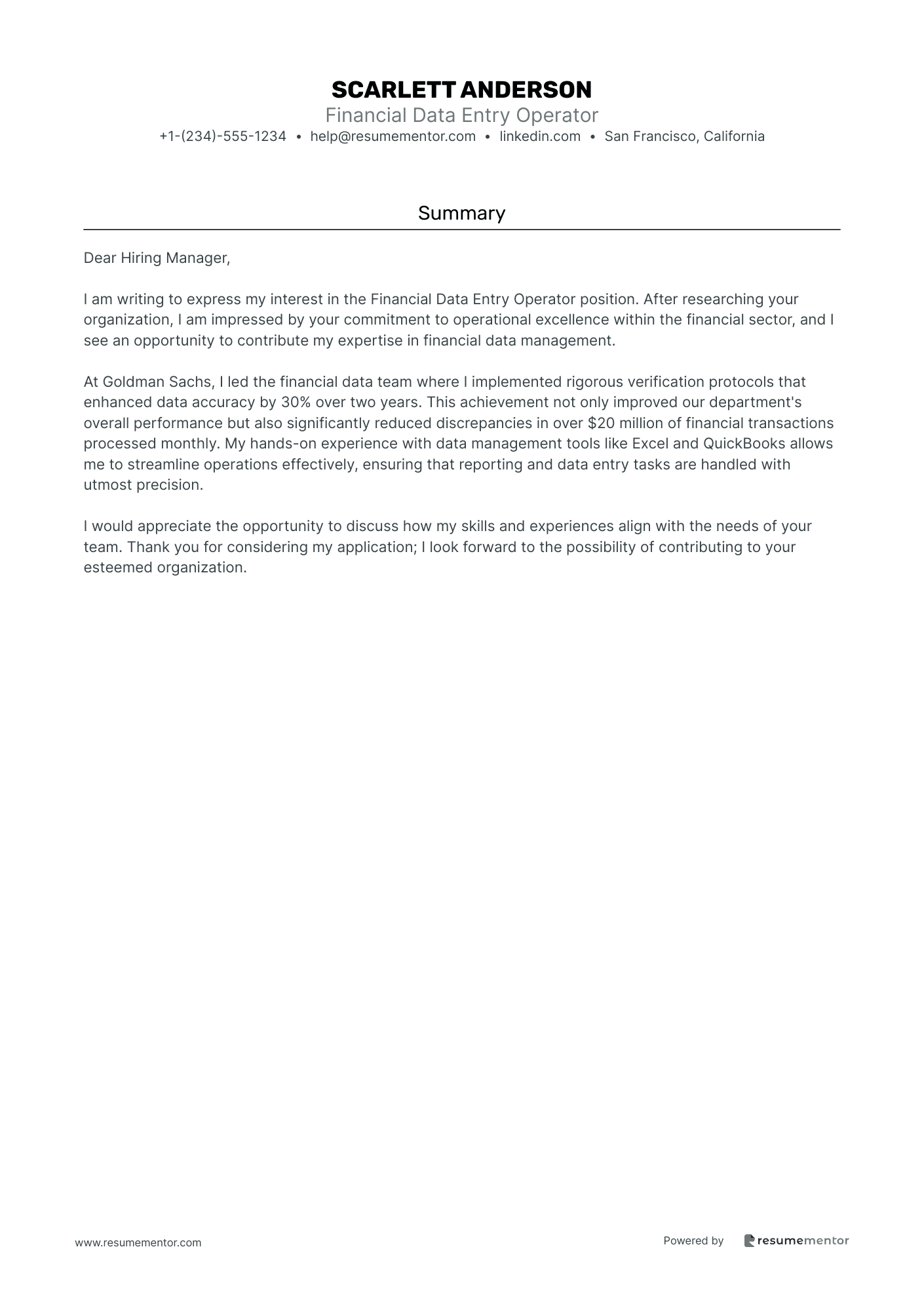 Financial Data Entry Operator