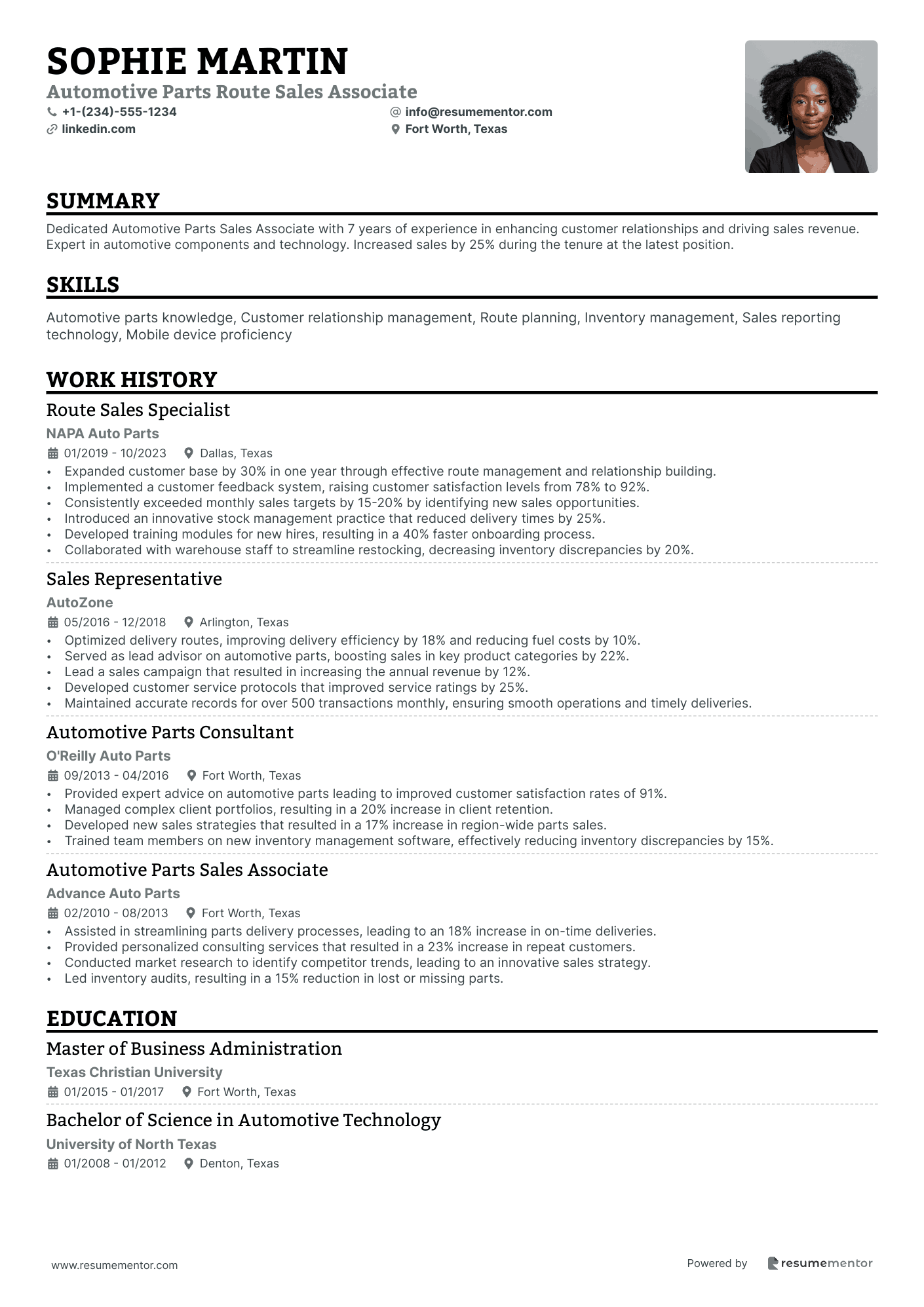 Automotive Parts Route Sales Associate