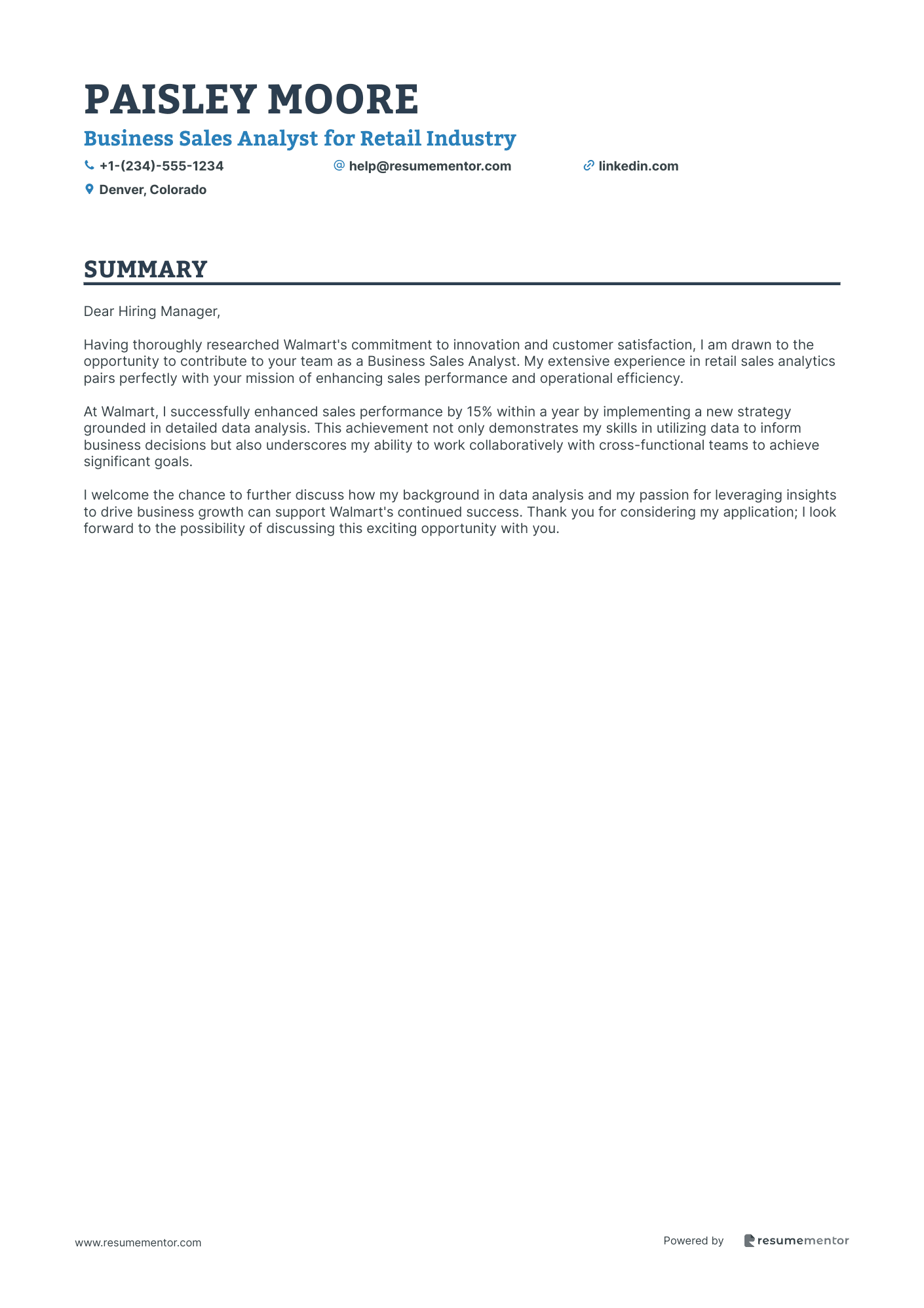 Business Sales Analyst for Retail Industry