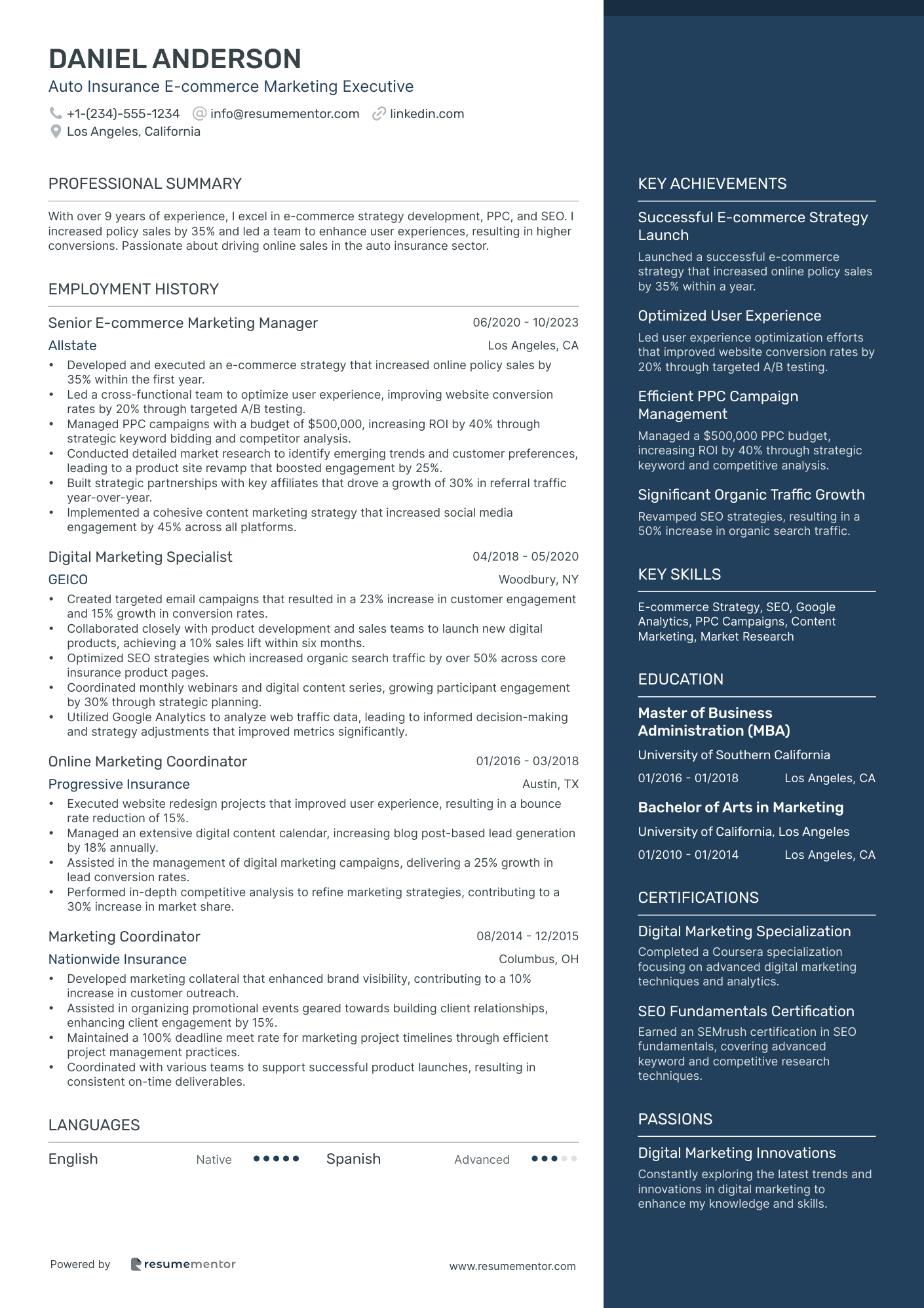 Auto Insurance E commerce Marketing Executive