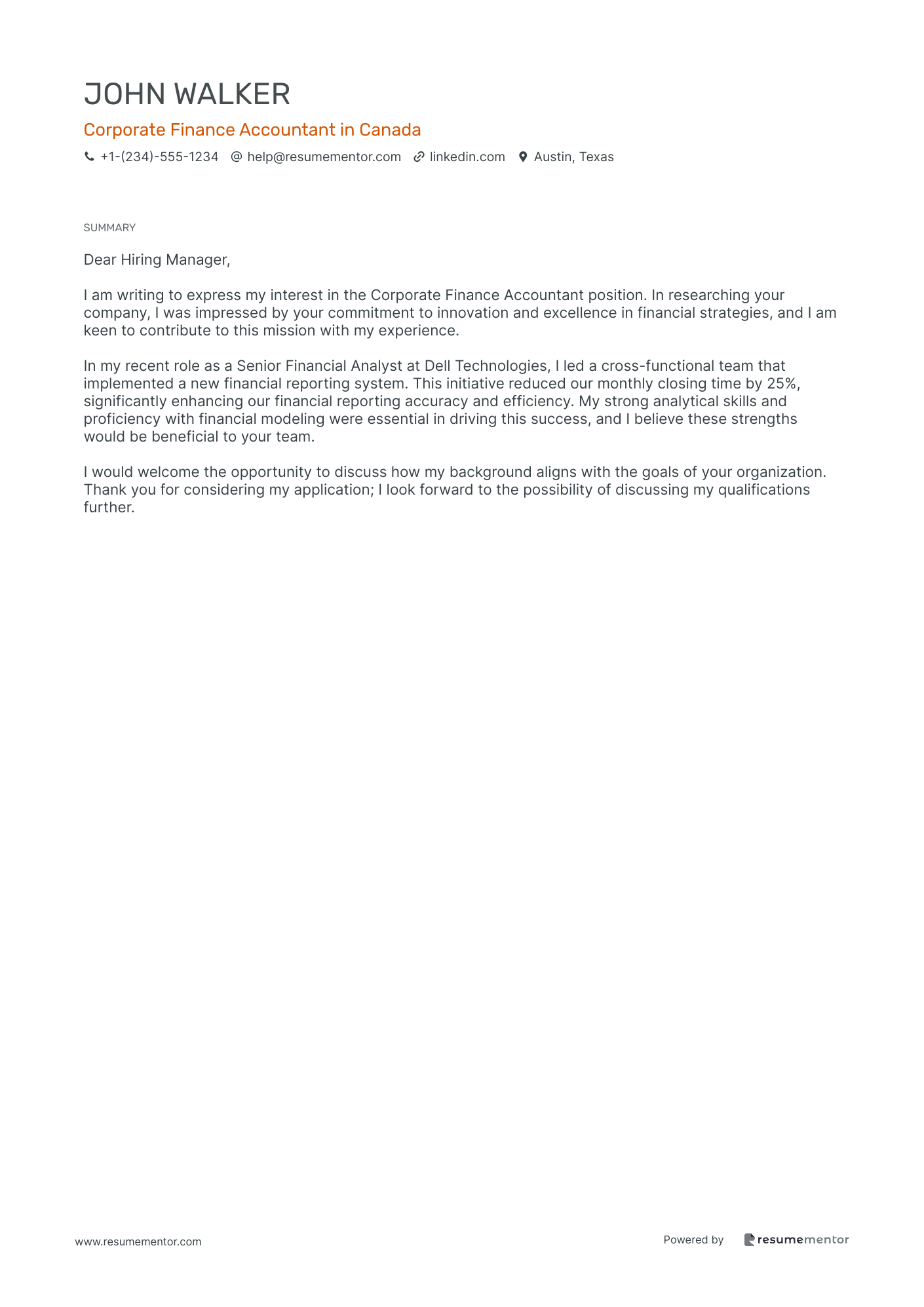 Corporate Finance Accountant in Canada