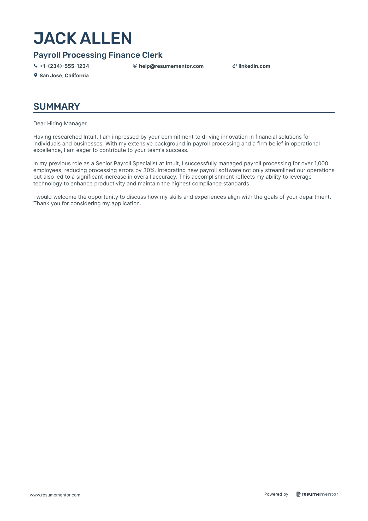 Payroll Processing Finance Clerk