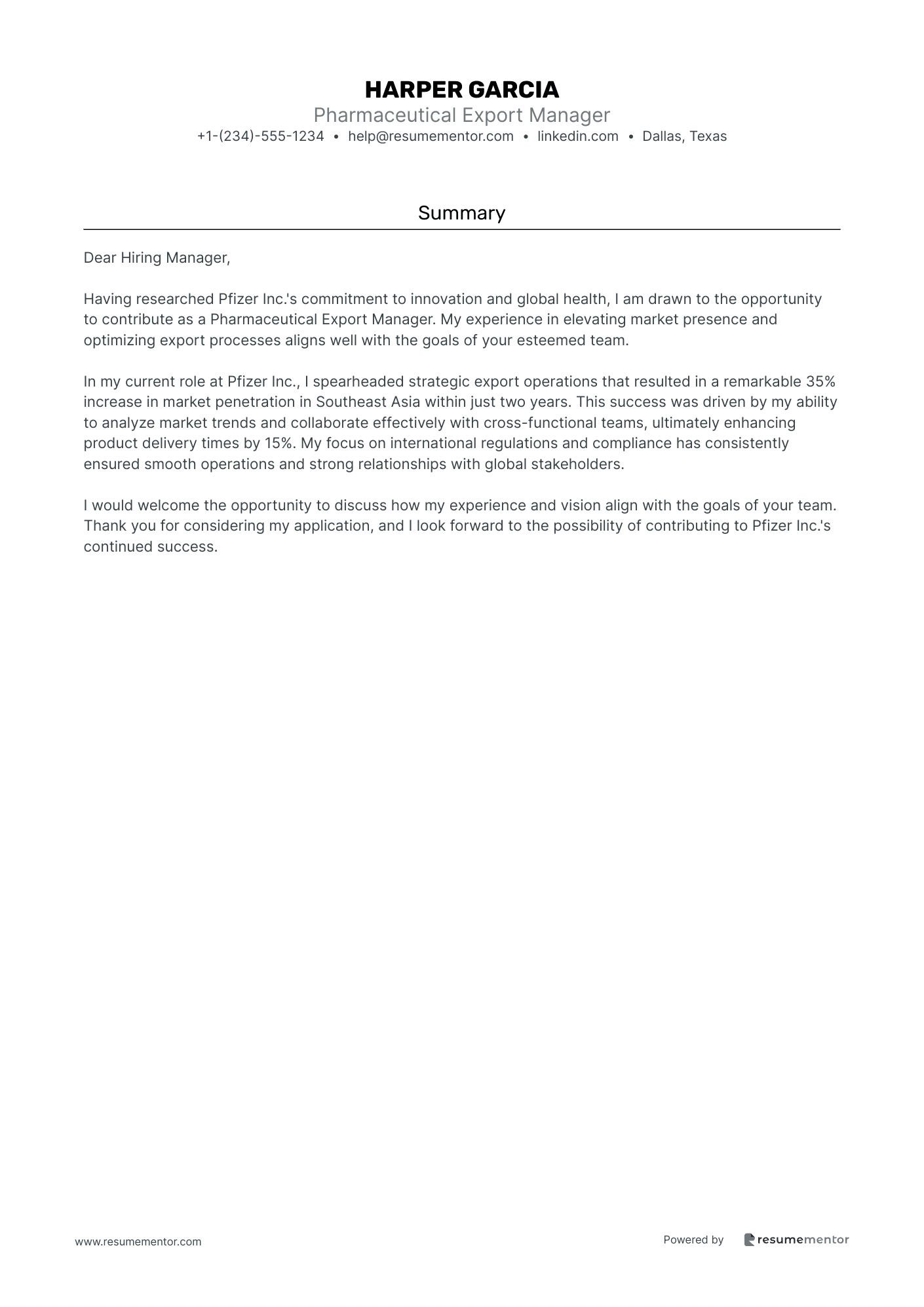 Pharmaceutical Export Manager