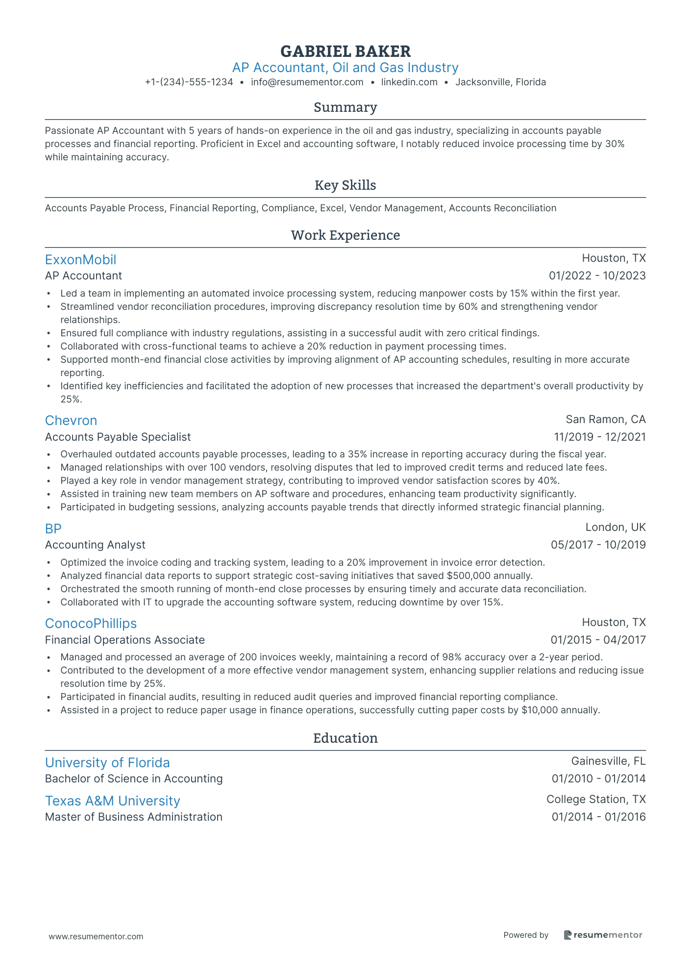 AP Accountant, Oil and Gas Industry