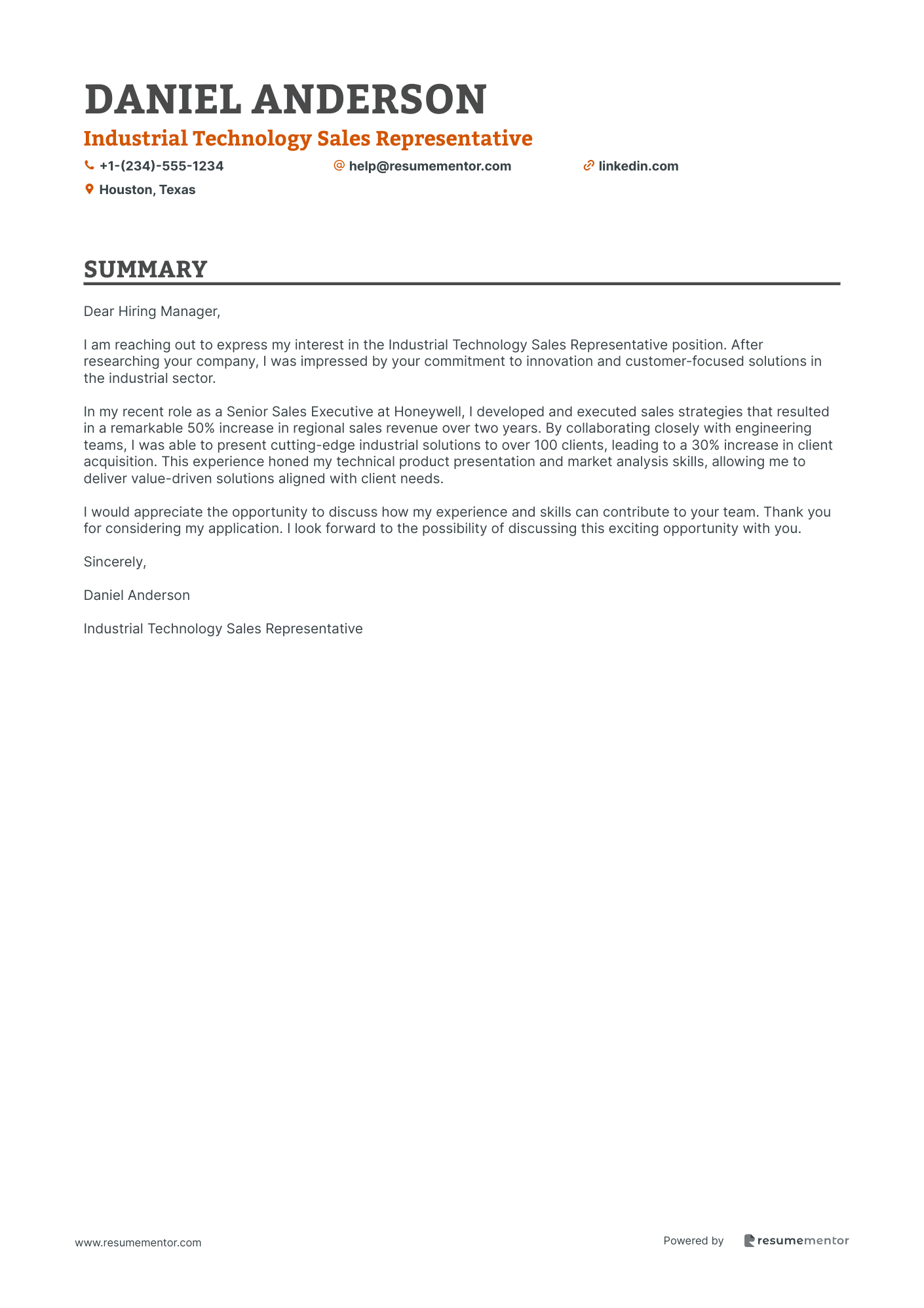 Industrial Technology Sales Representative
