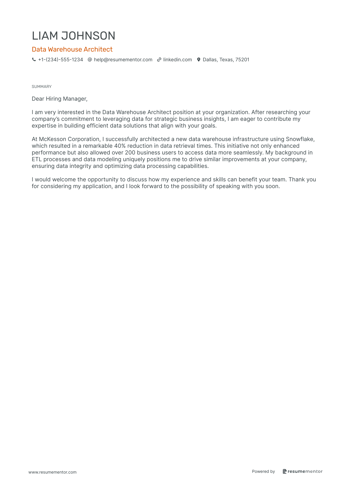 Data Warehouse Architect