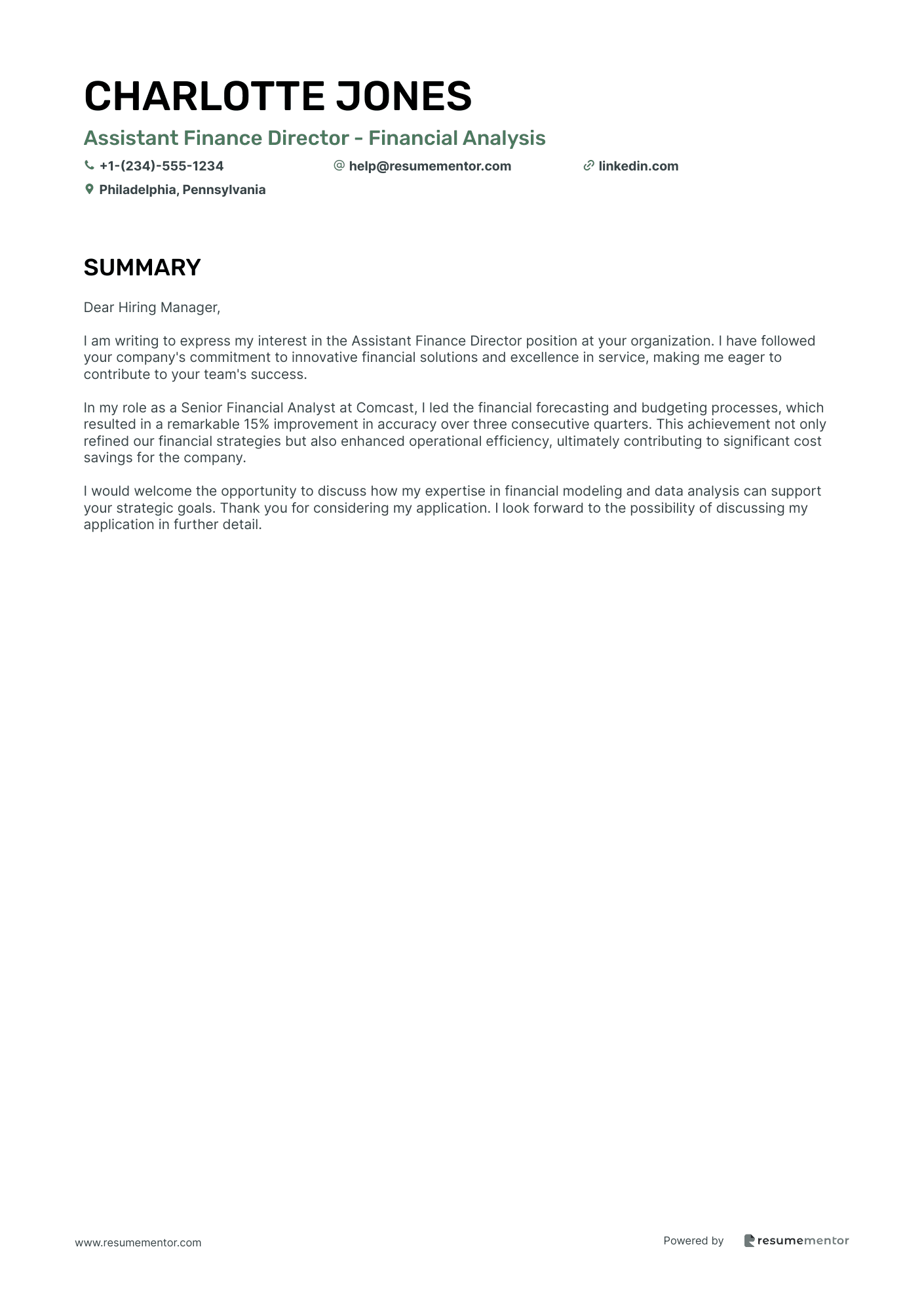 Assistant Finance Director   Financial Analysis