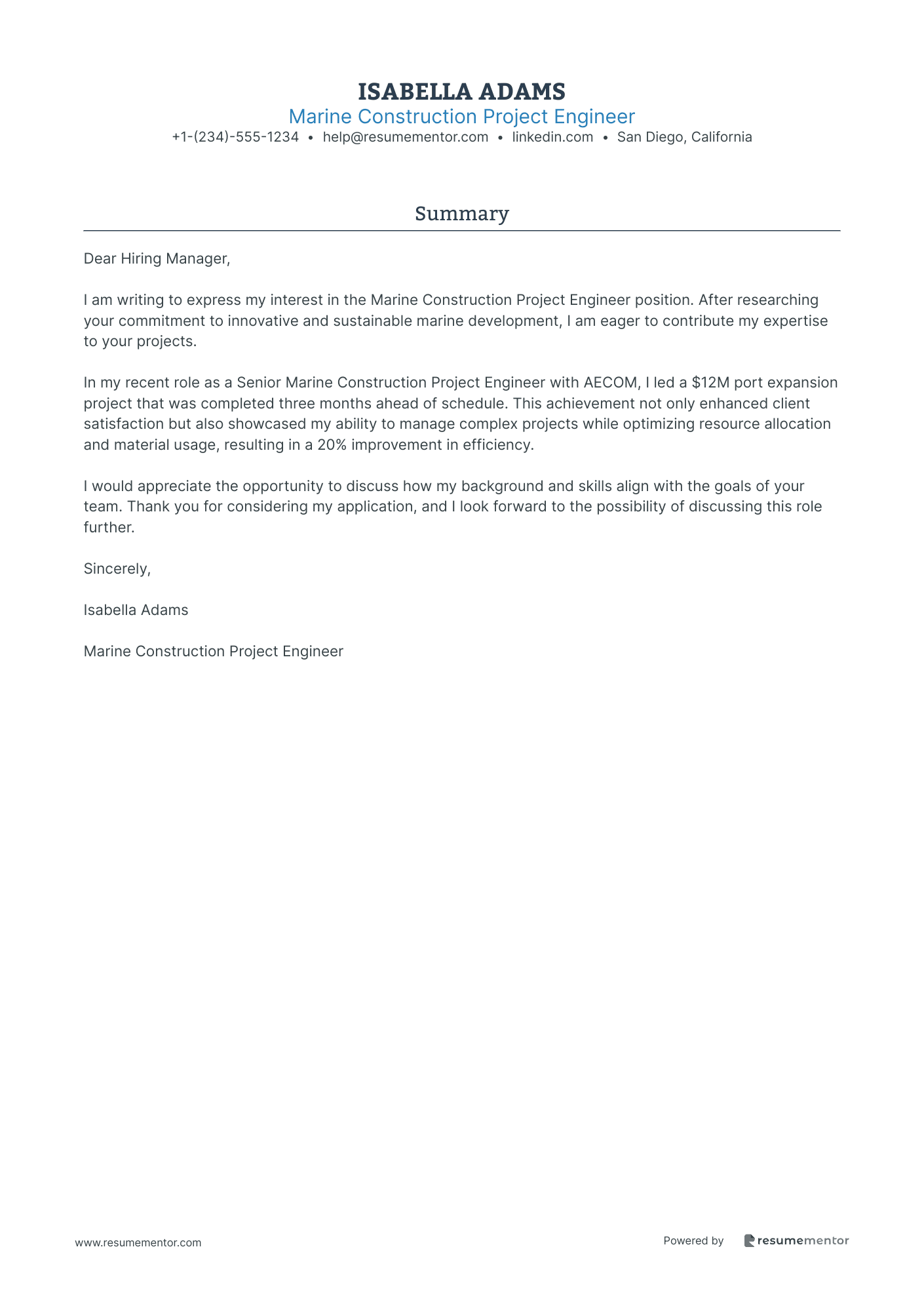 Marine Construction Project Engineer