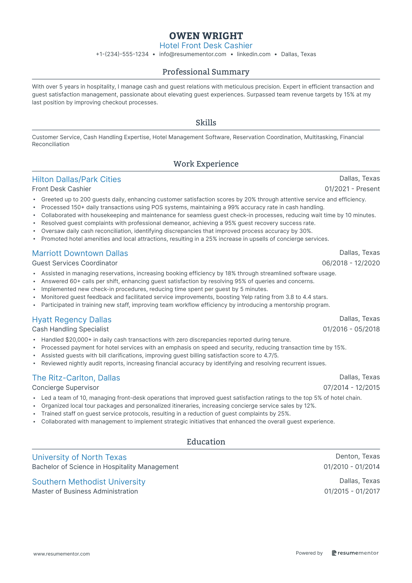 Hotel Front Desk Cashier