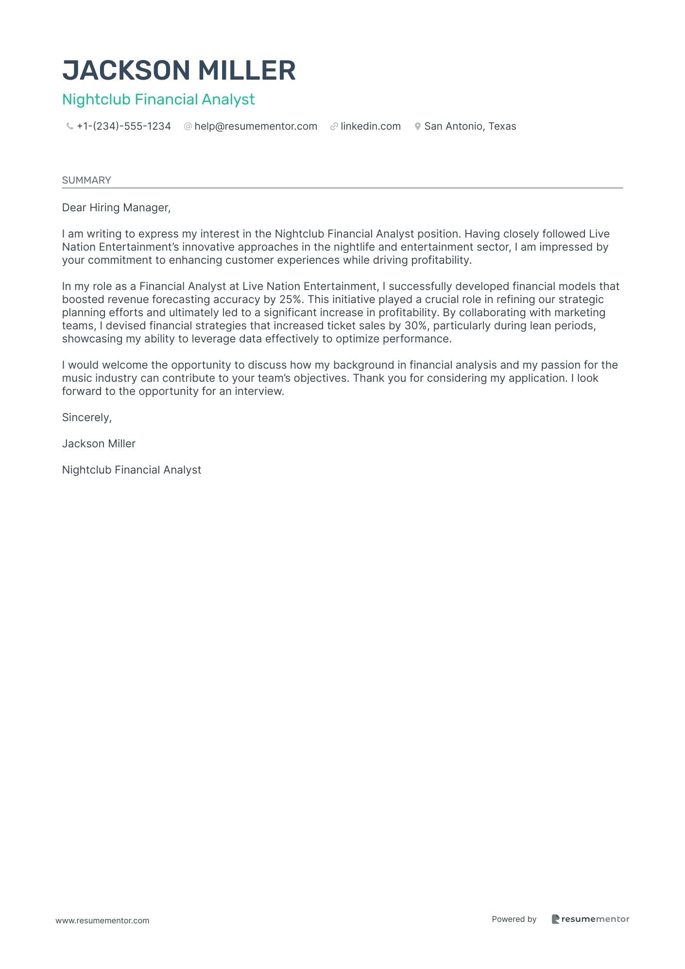 Nightclub Financial Analyst