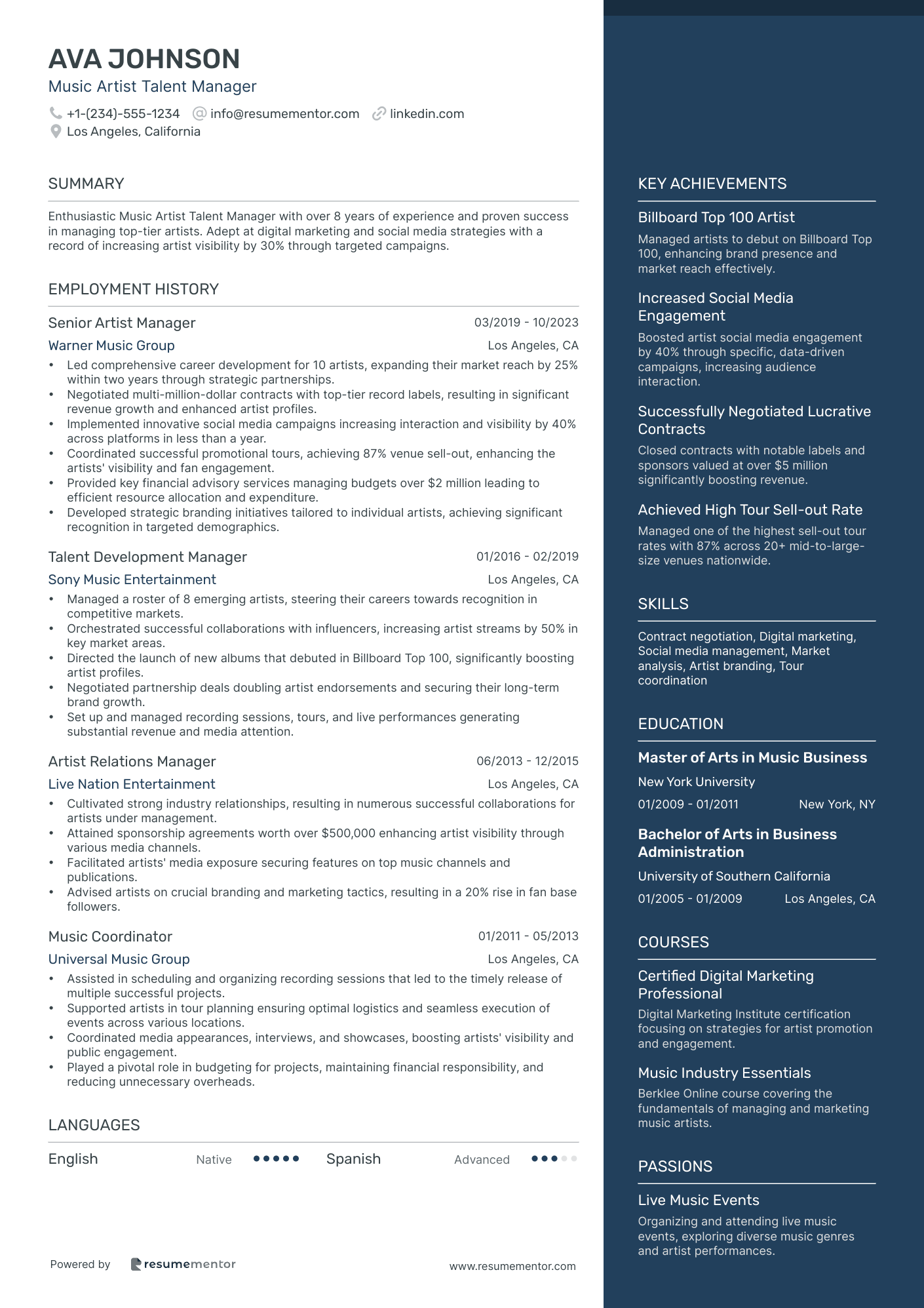 Music Artist Talent Manager