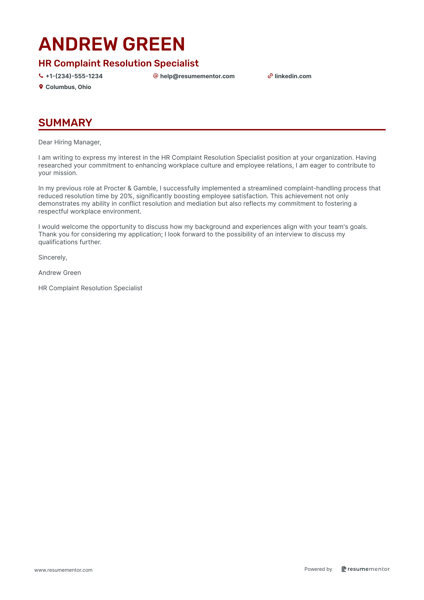 HR Complaint Resolution Specialist