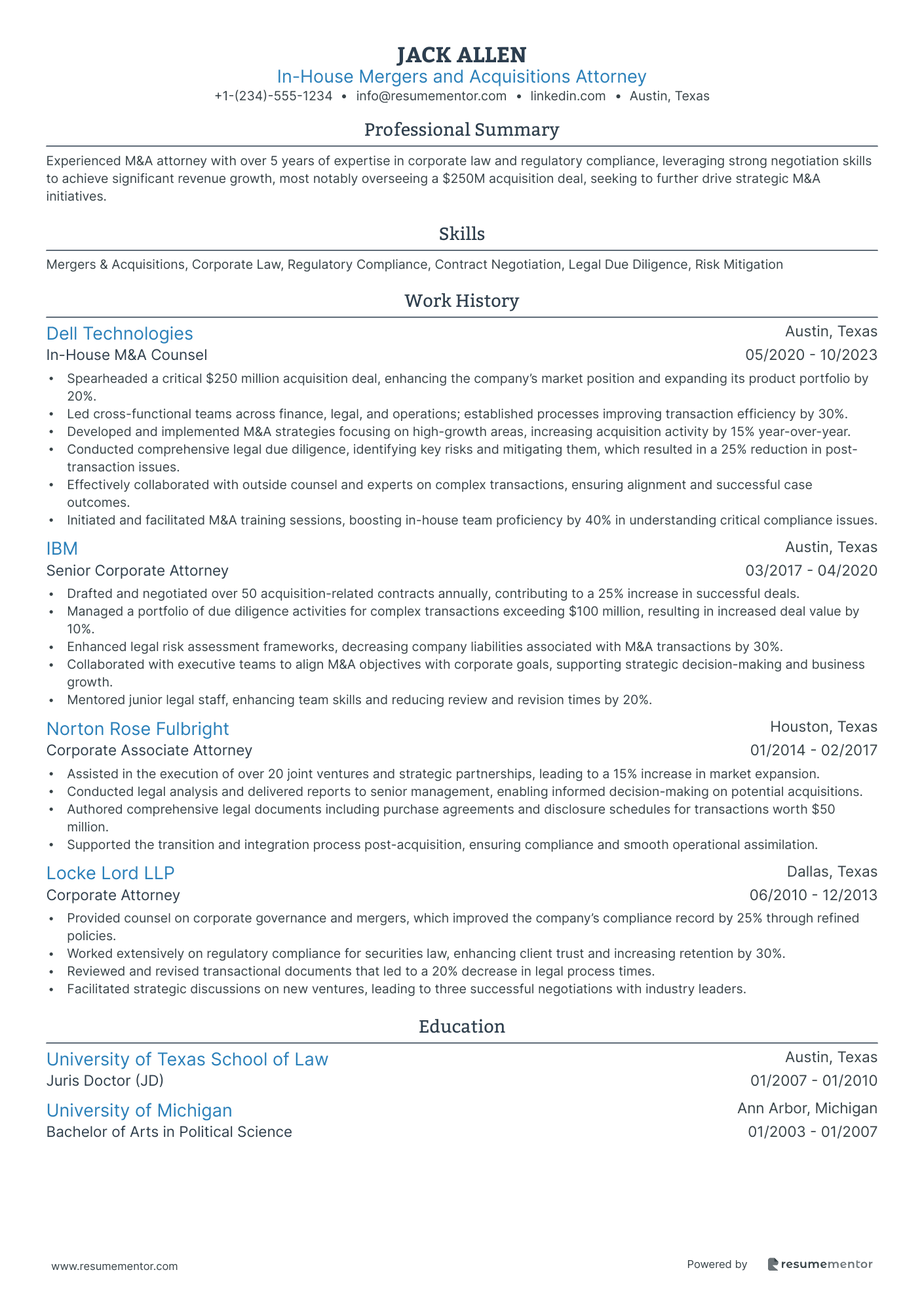 In House Mergers and Acquisitions Attorney
