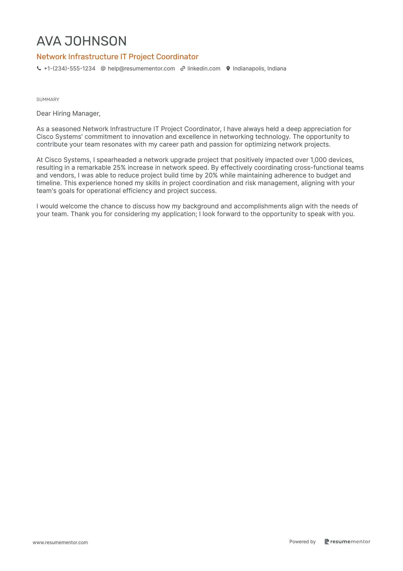Network Infrastructure IT Project Coordinator