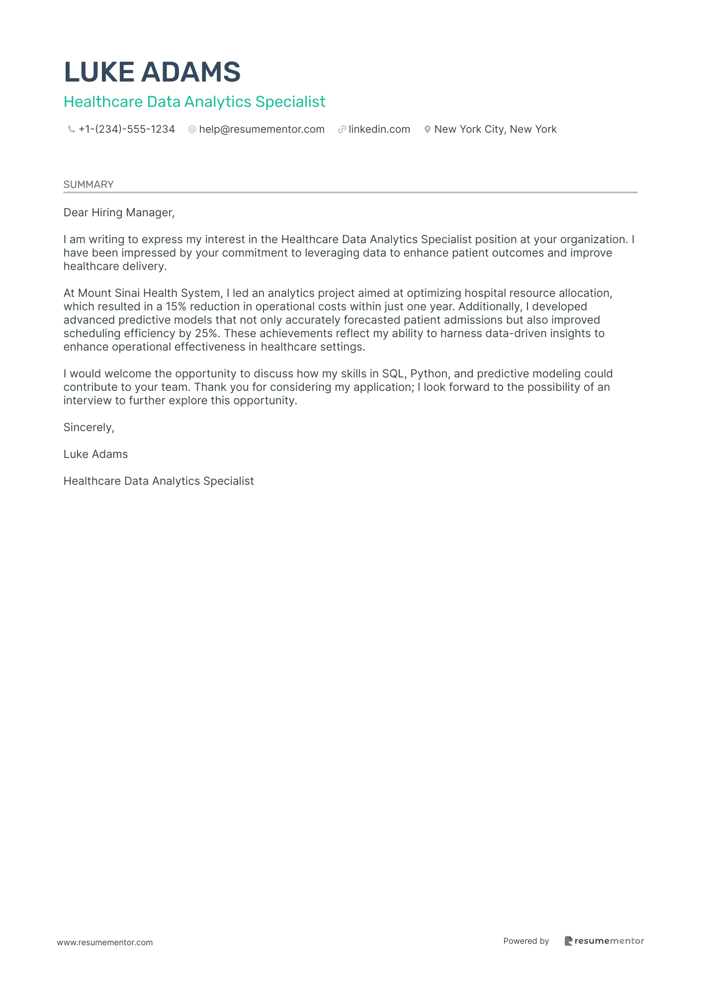 Healthcare Data Analytics Specialist