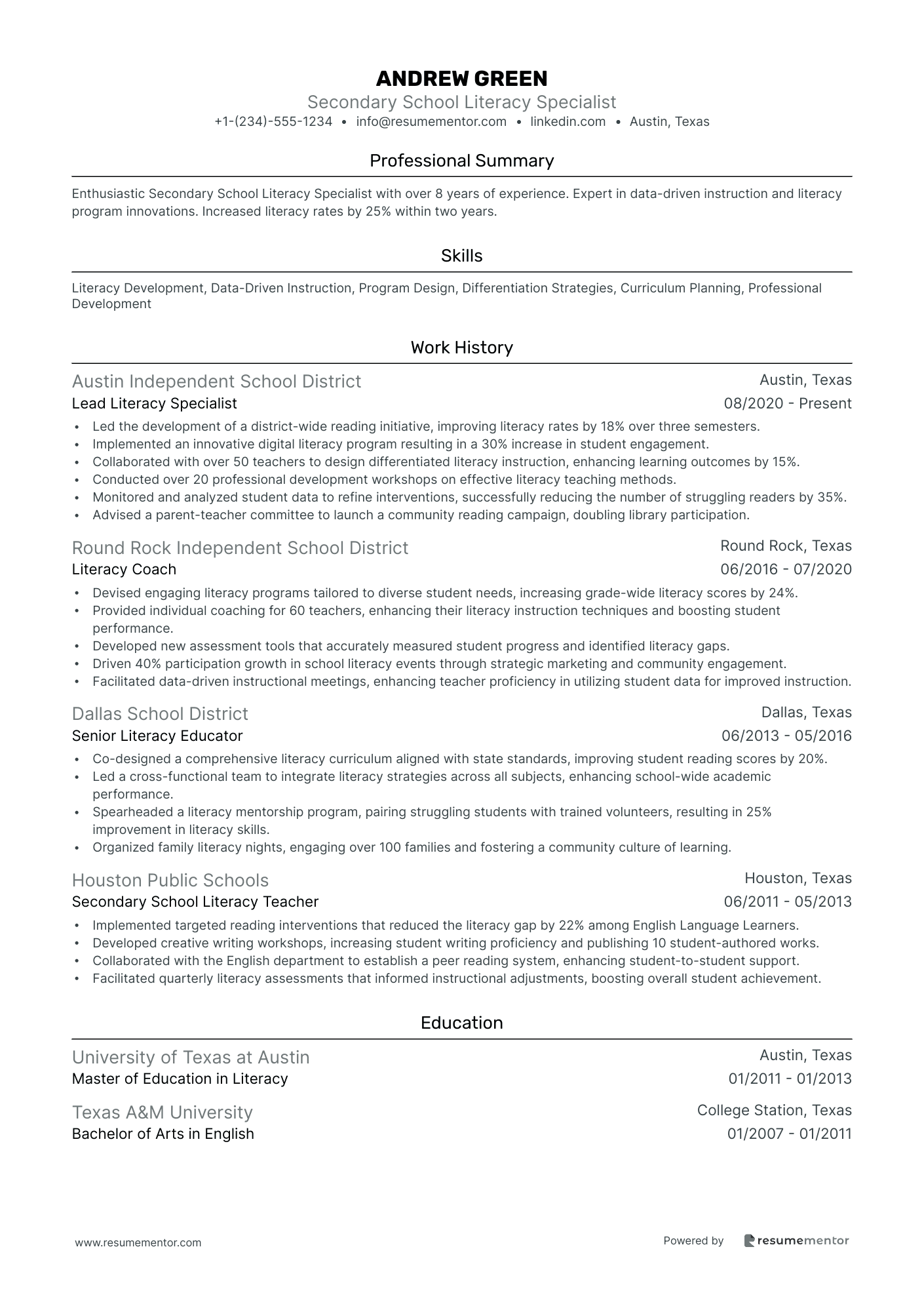 Secondary School Literacy Specialist