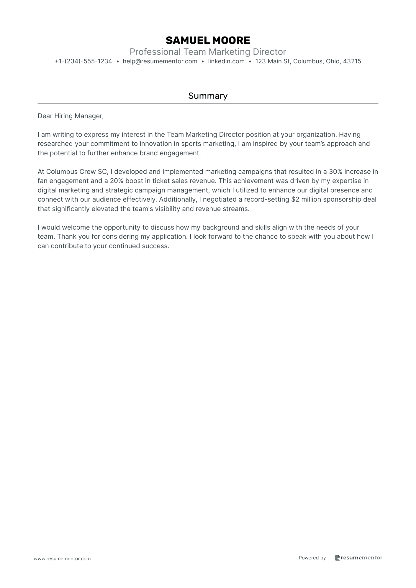Professional Team Marketing Director