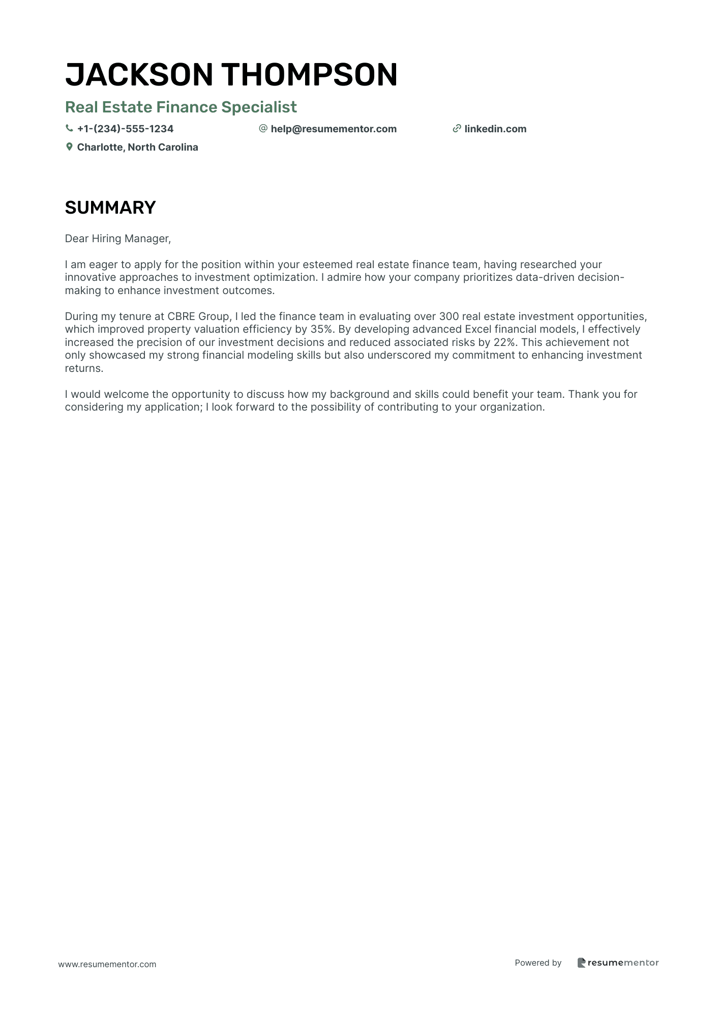 Real Estate Finance Specialist