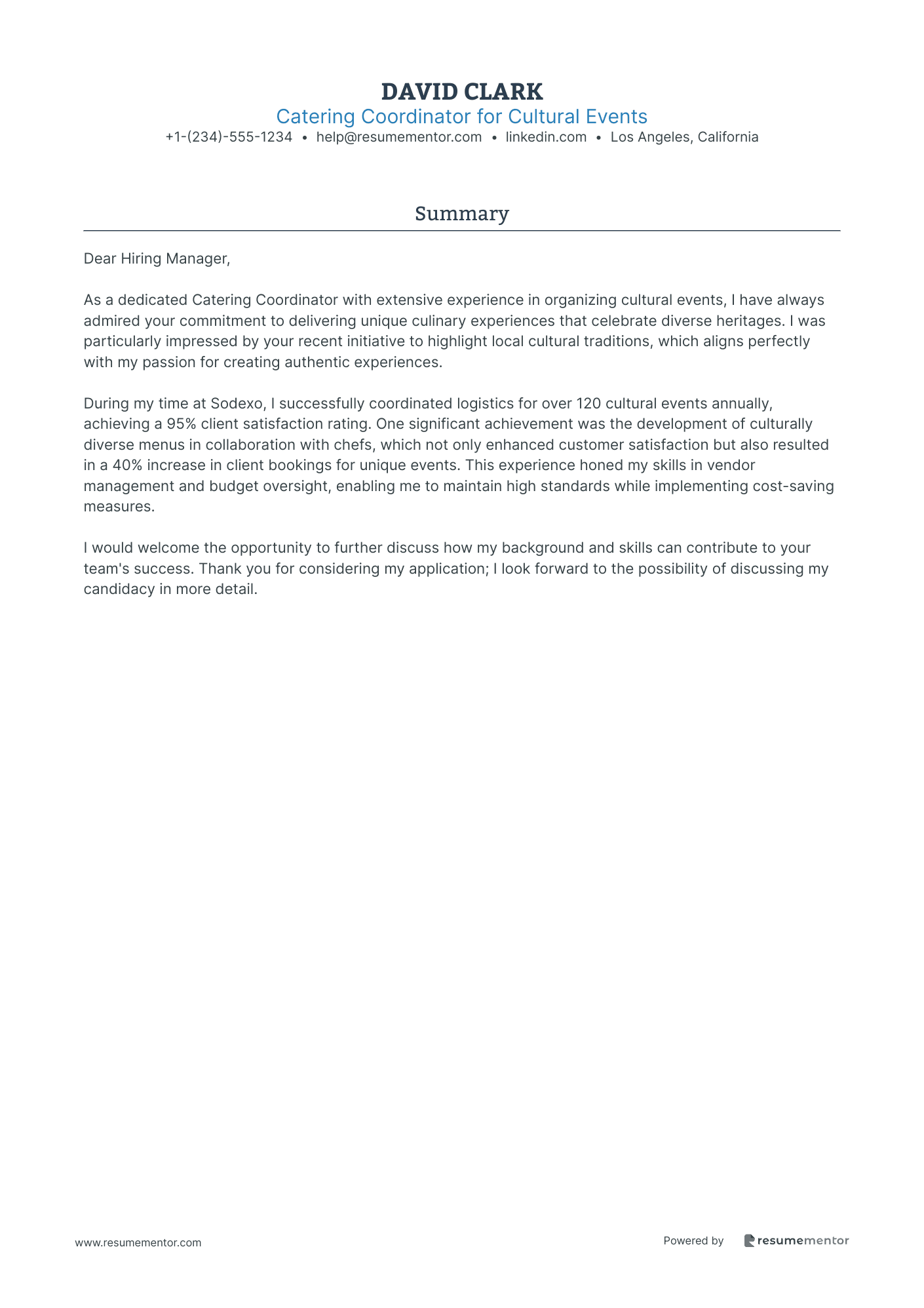 Catering Coordinator for Cultural Events