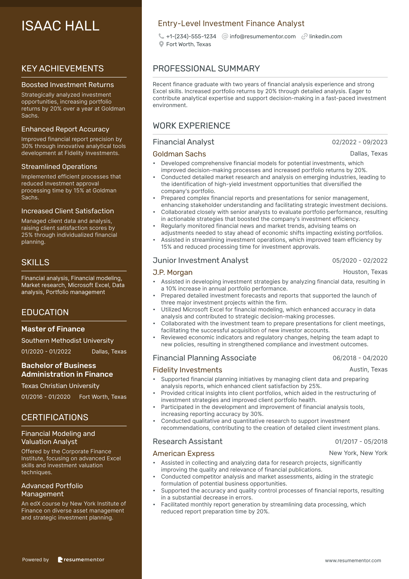 Entry Level Investment Finance Analyst