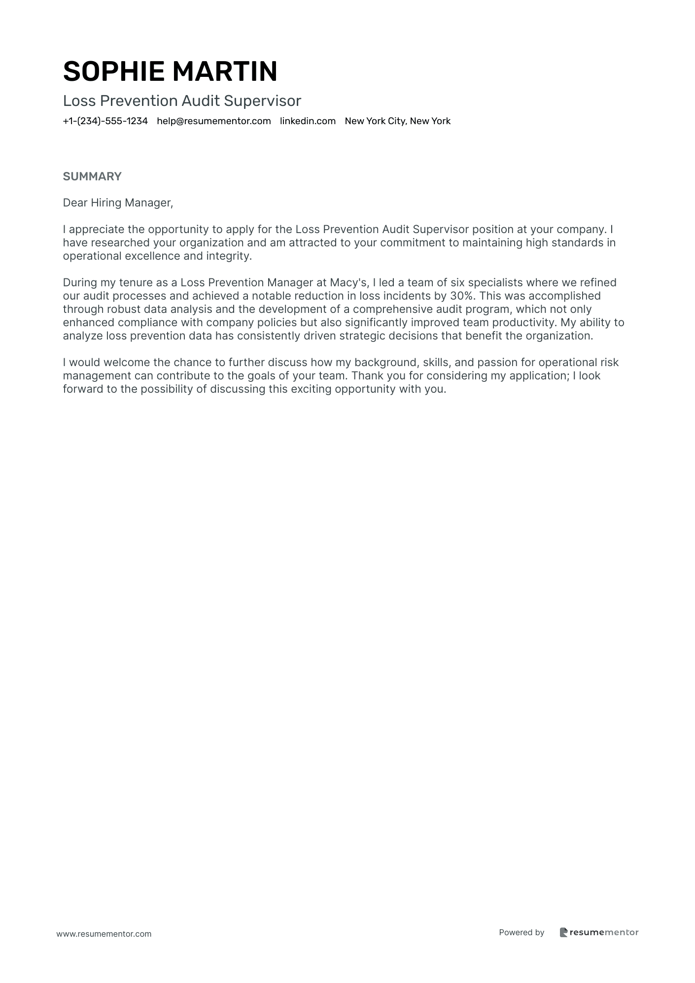 Loss Prevention Audit Supervisor