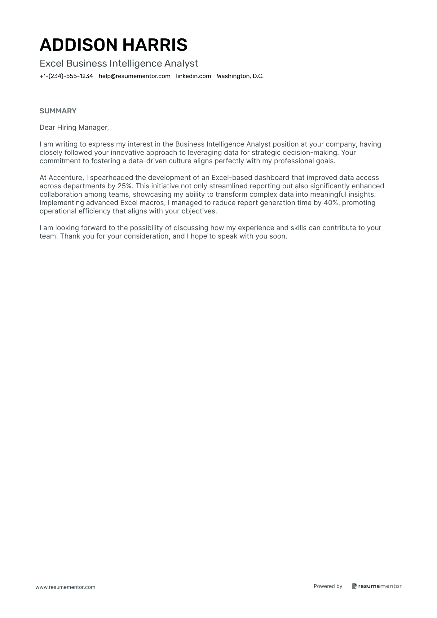Excel Business Intelligence Analyst