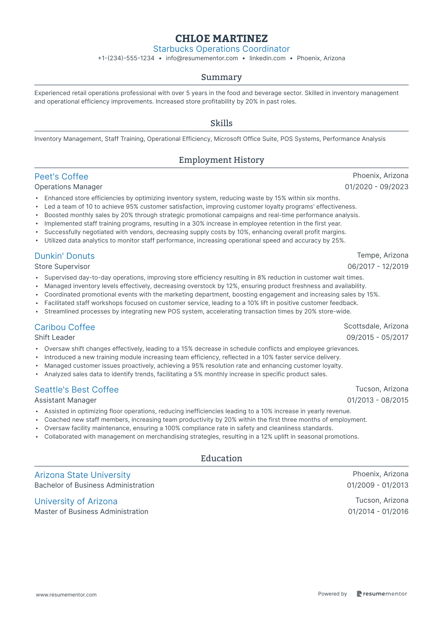 Starbucks Operations Coordinator