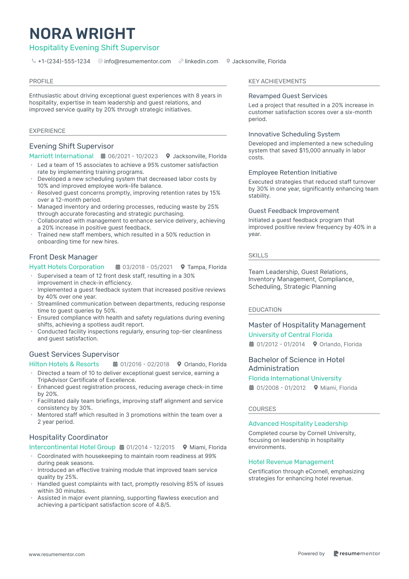 Hospitality Evening Shift Supervisor