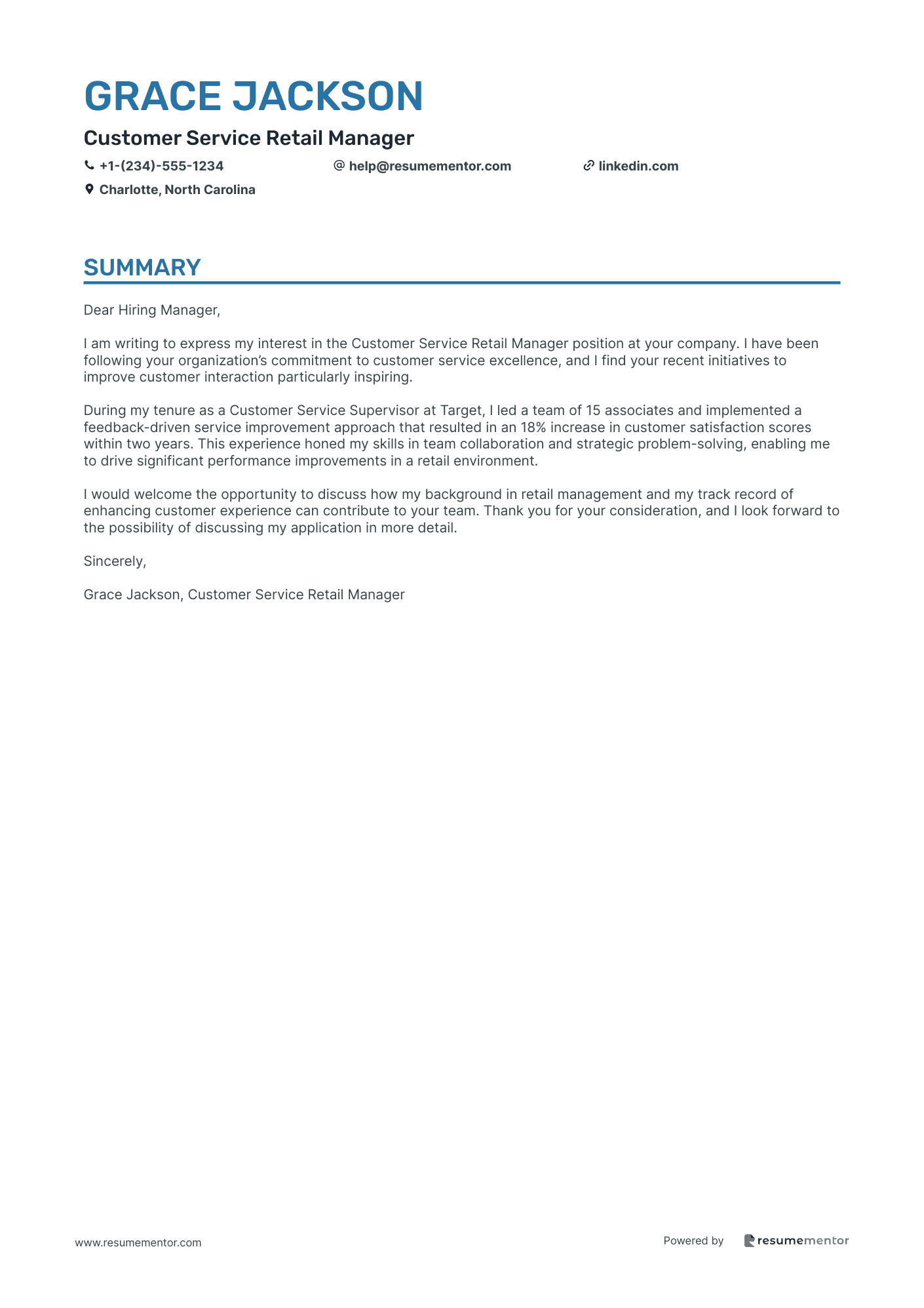 Customer Service Retail Manager